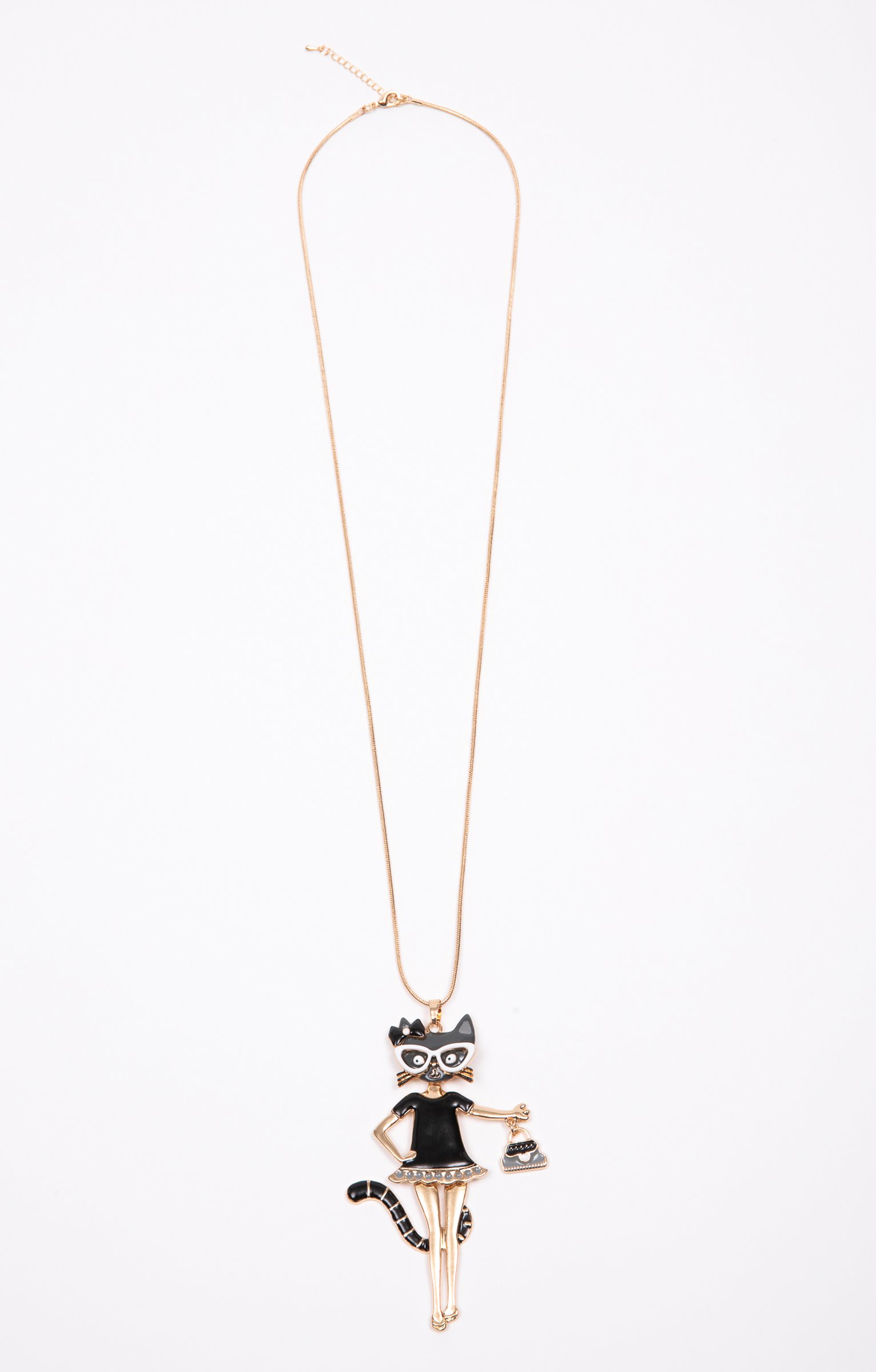 Sautoir pendentif chat - NOIR