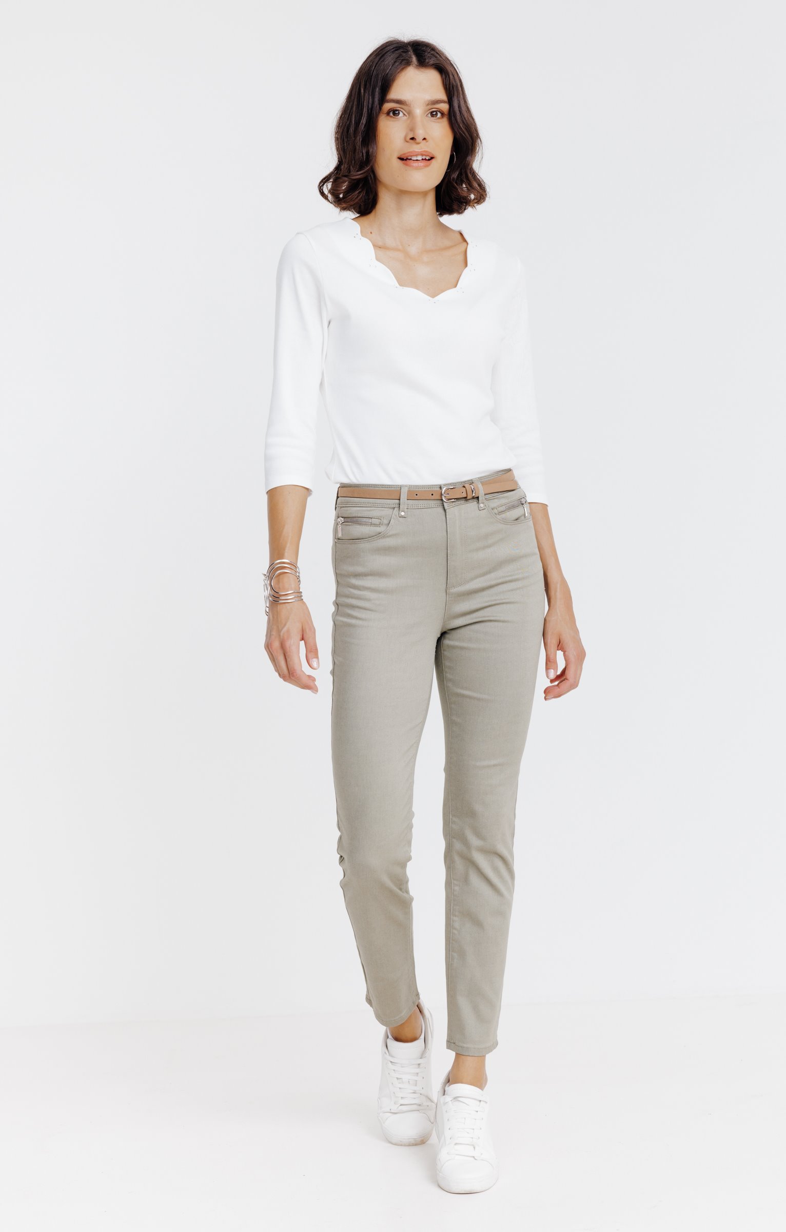 Pantalon 7/8 avec ceinture similicuir - KAKI CLAIR