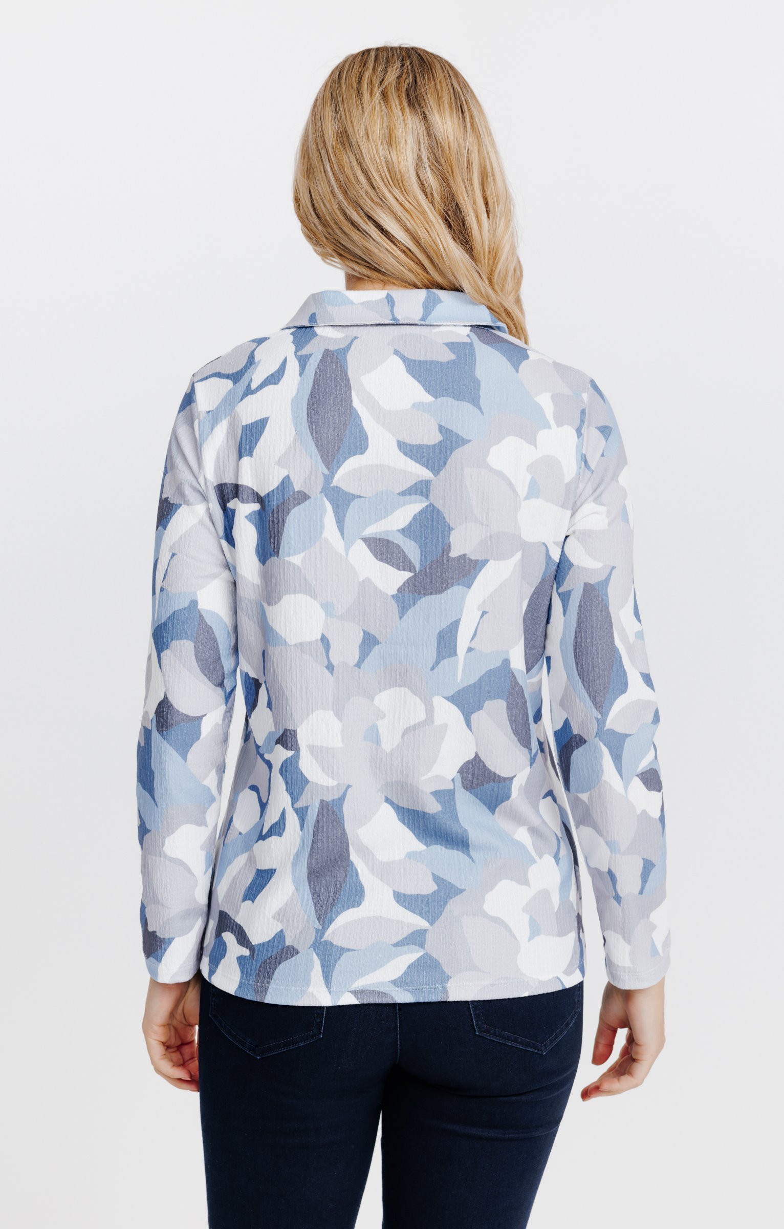 T-SHIRT MANCHES LONGUES COL CHEMISE - ÉCRU