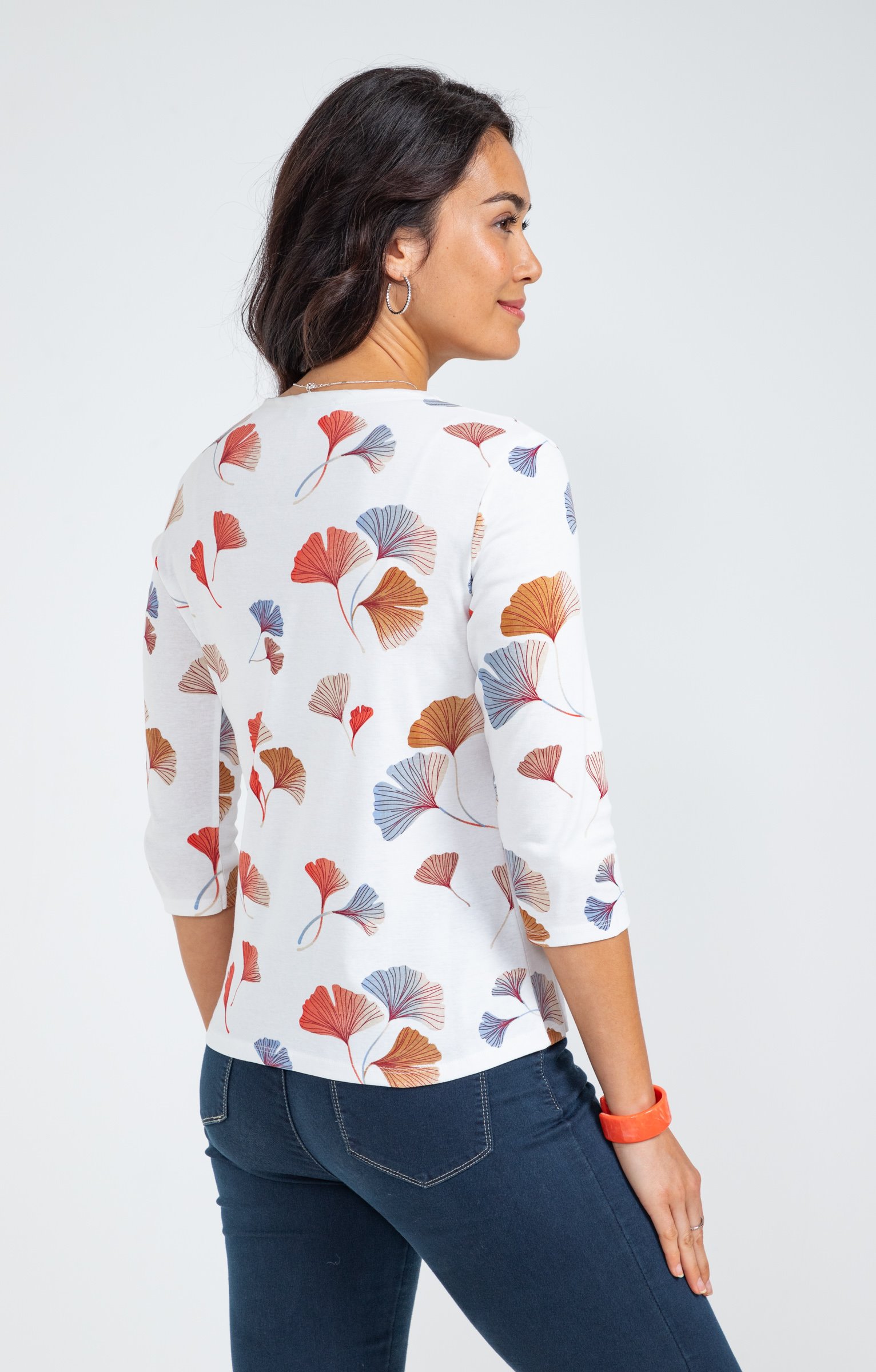 Tee-shirt imprimé floral col rond patte - MELON