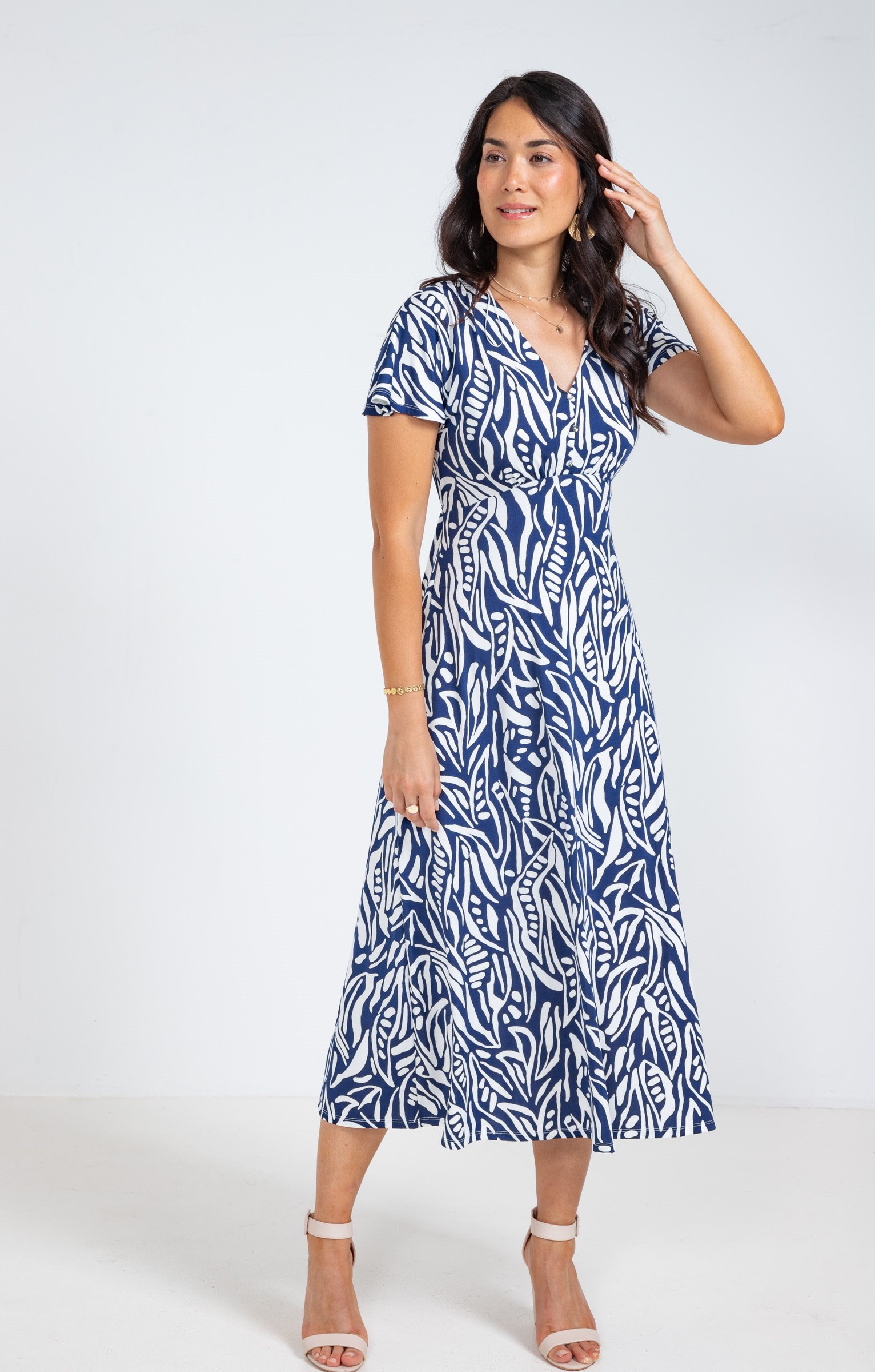 Robe longue en maille  - BLEU
