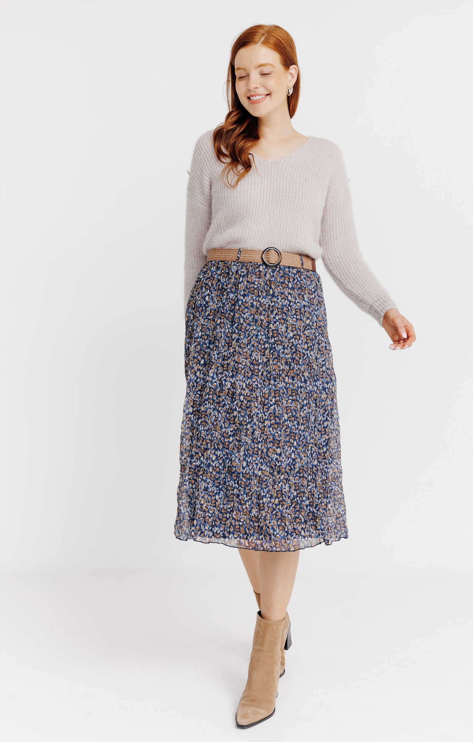 JUPE LONGUE DOUBLEE AVEC CEINTURE - BLEU