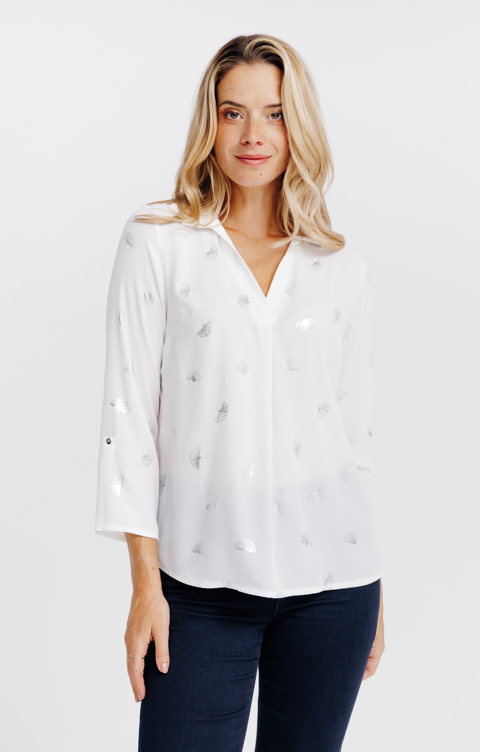 Tunique imprimée col chemise - ÉCRU