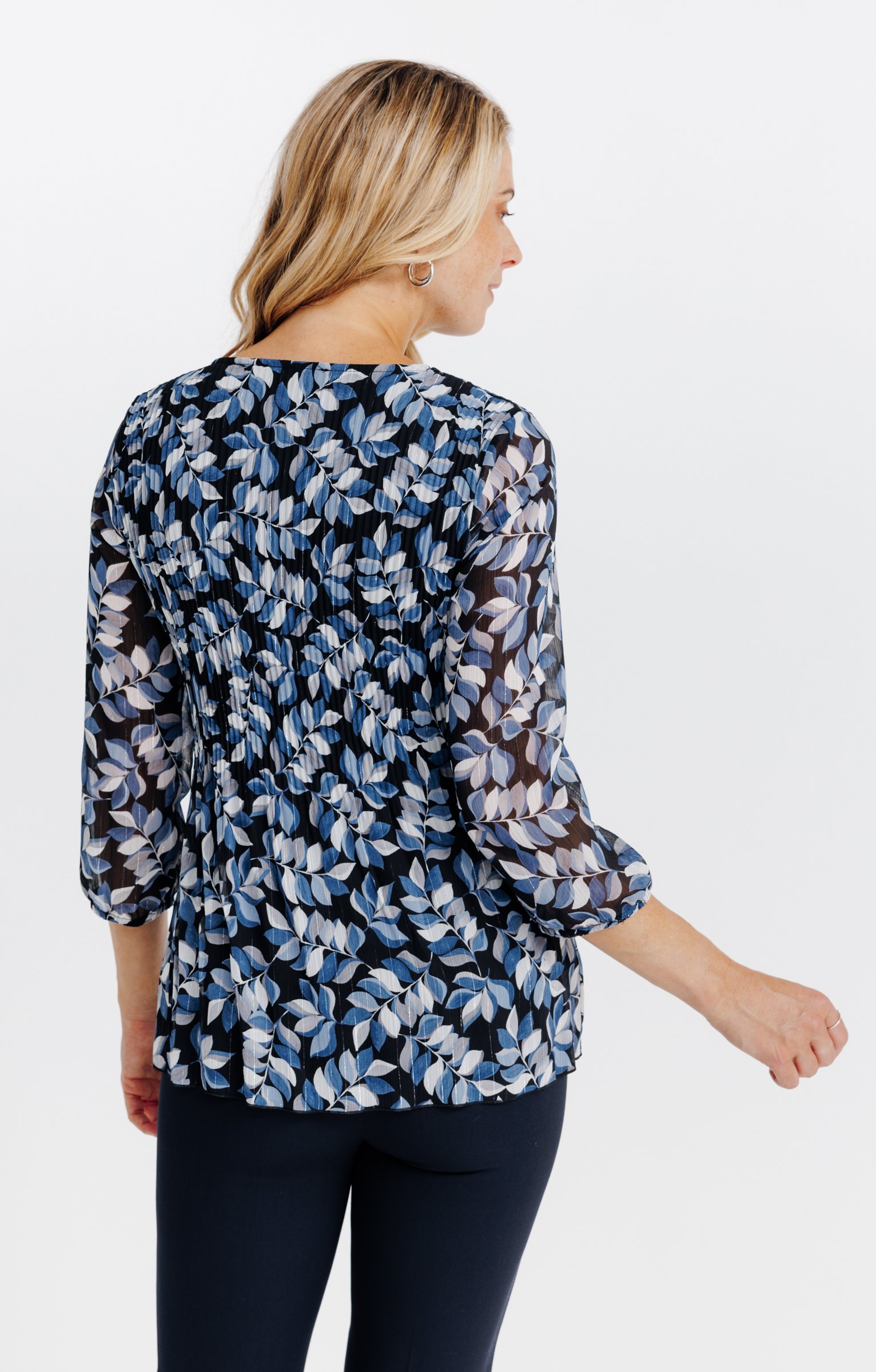 Tunique plissée imprimée feuillage  - NOIR