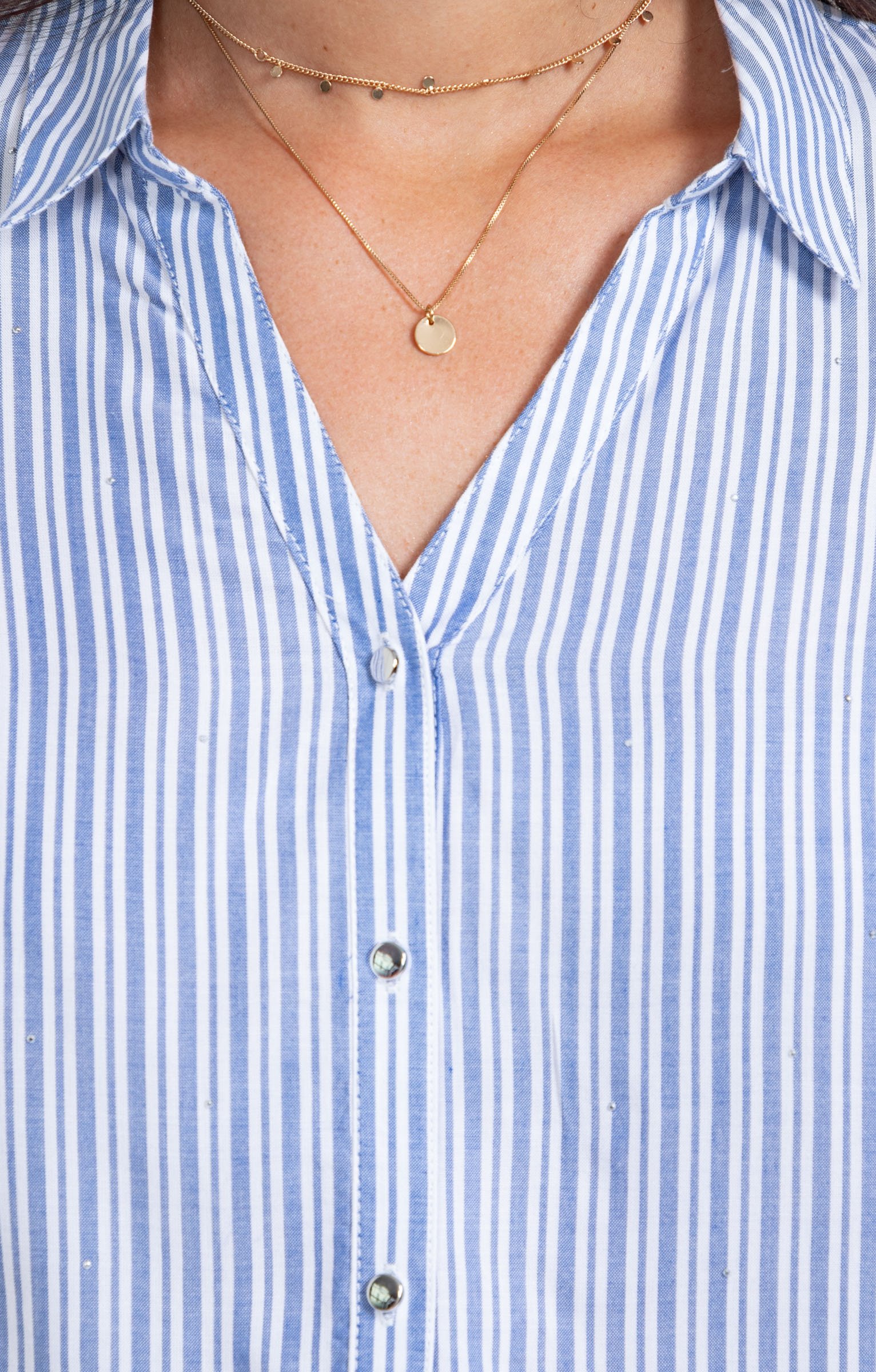 chemise rayée avec details de strass - ÉCRU