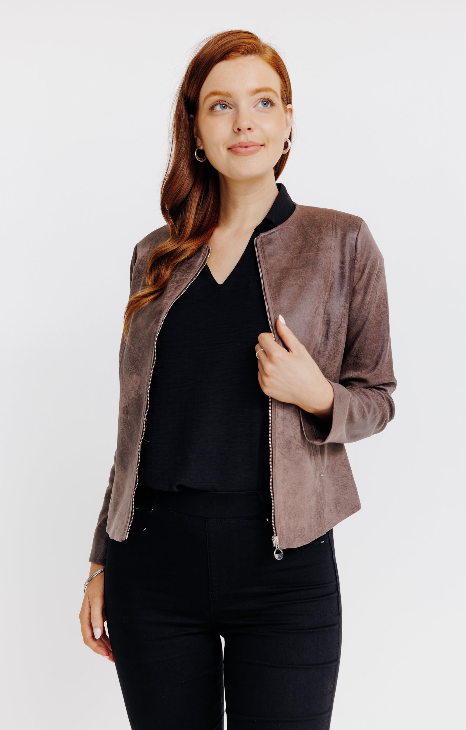 VESTE DOUBLEE EN BIKER  - TAUPE