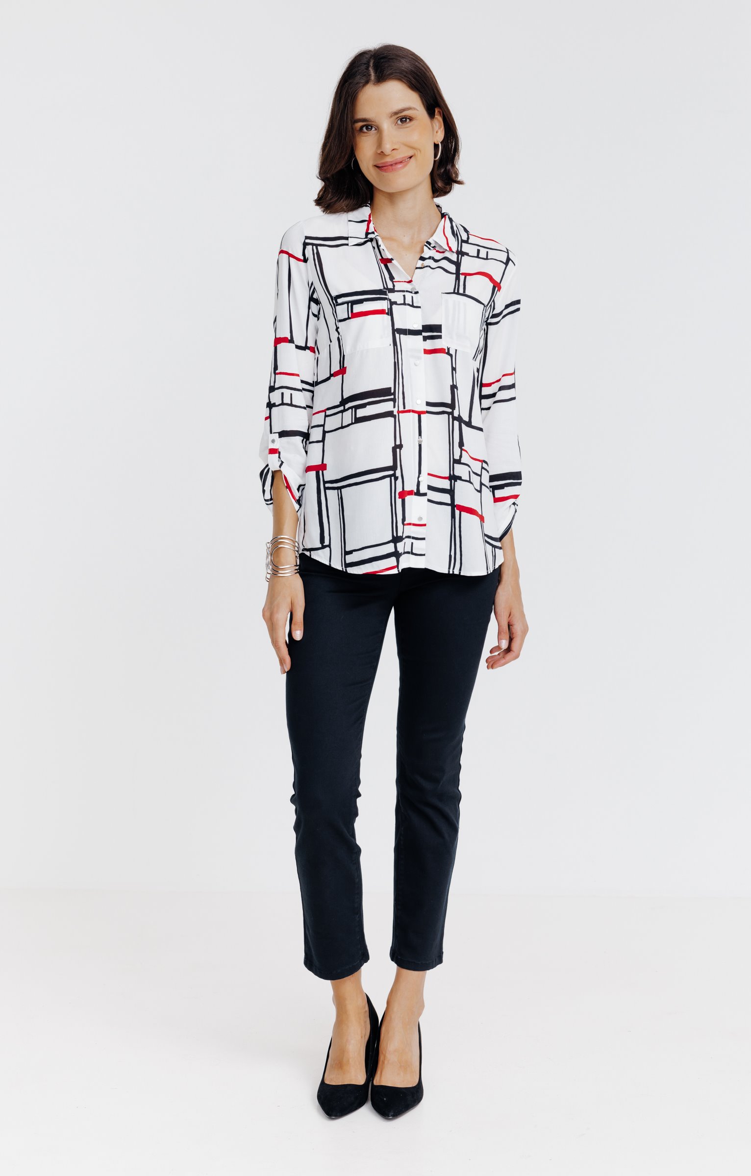 Chemise boutonnée imprimée graphique  - ÉCRU