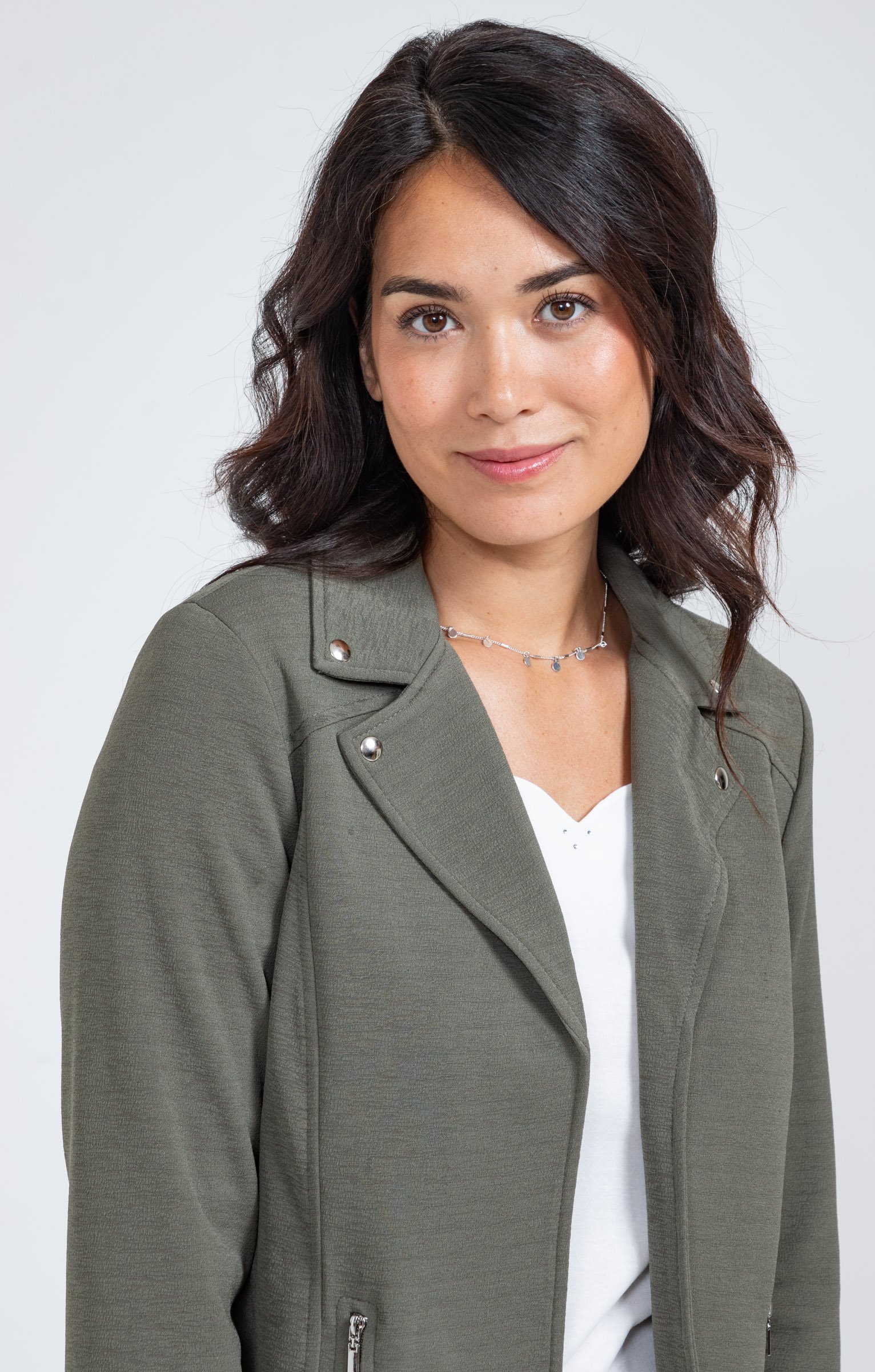 Veste col tailleur avec zips poches - KAKI