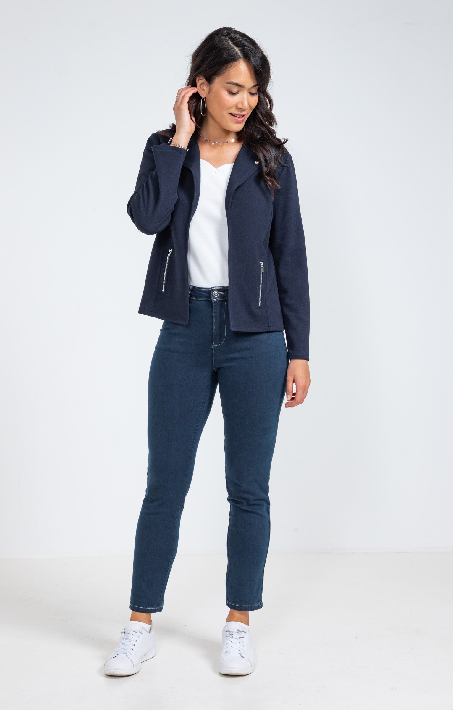 Veste col tailleur avec zips poches - MARINE