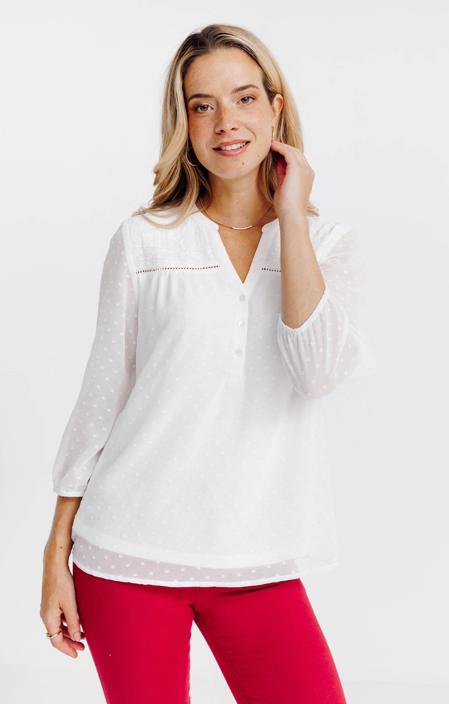 Tunique unie brodée doublée - ÉCRU