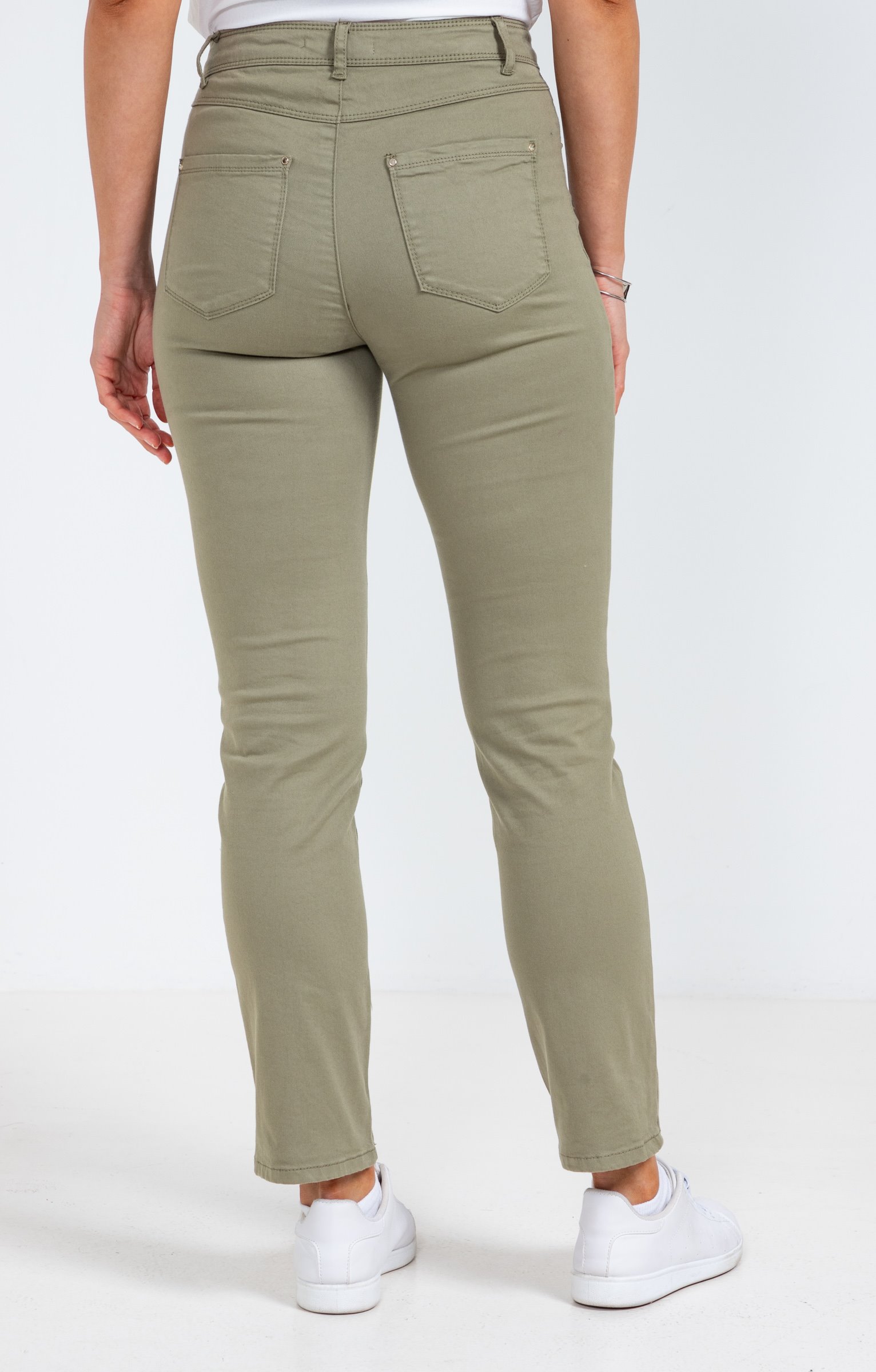 Pantalon 7/8 coton stretch détail bijou - KAKI CLAIR