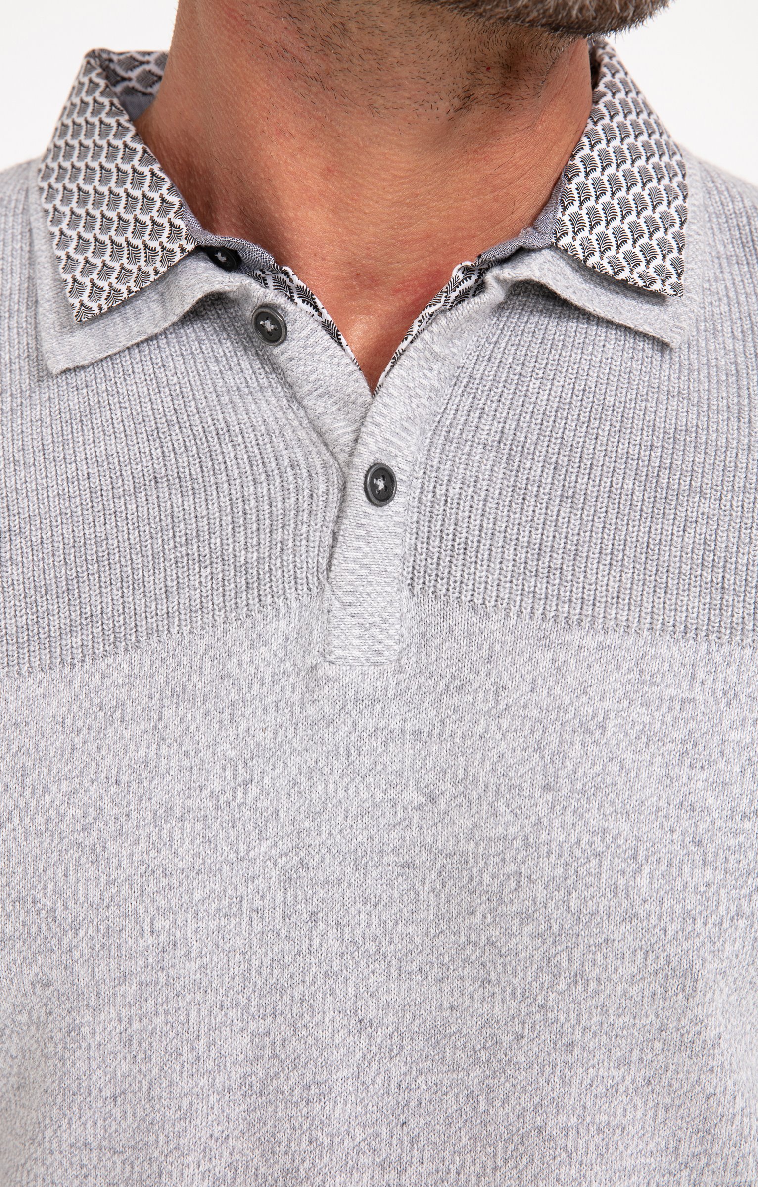 Pull uni col polo - GRIS CLAIR