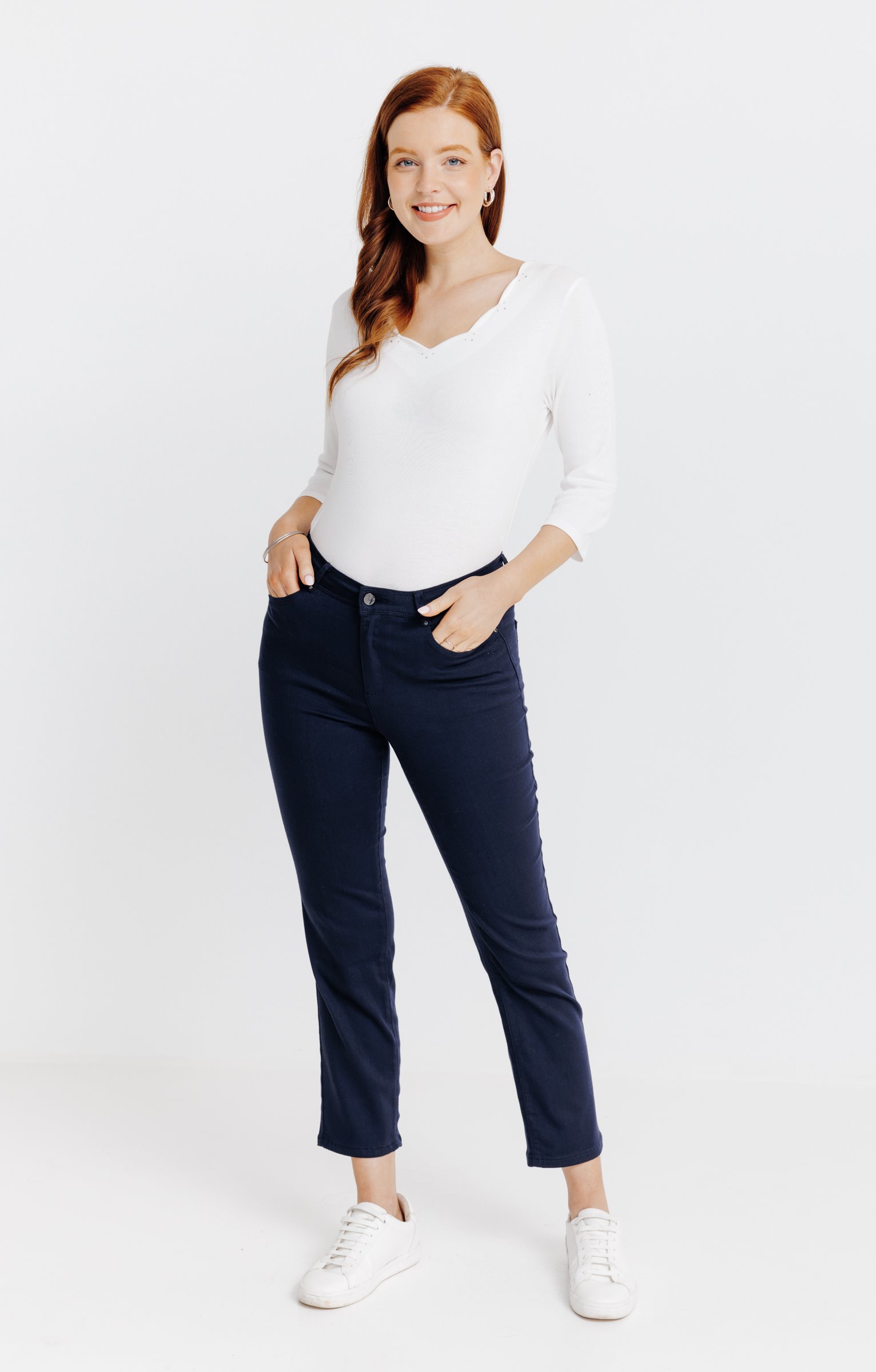 Pantalon 7/8 coton modal détail strass - MARINE