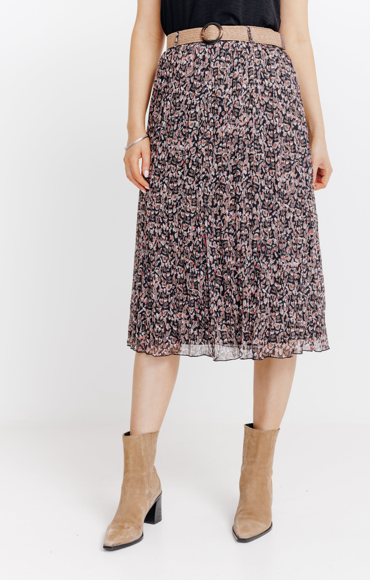 JUPE LONGUE DOUBLEE AVEC CEINTURE - NOIR