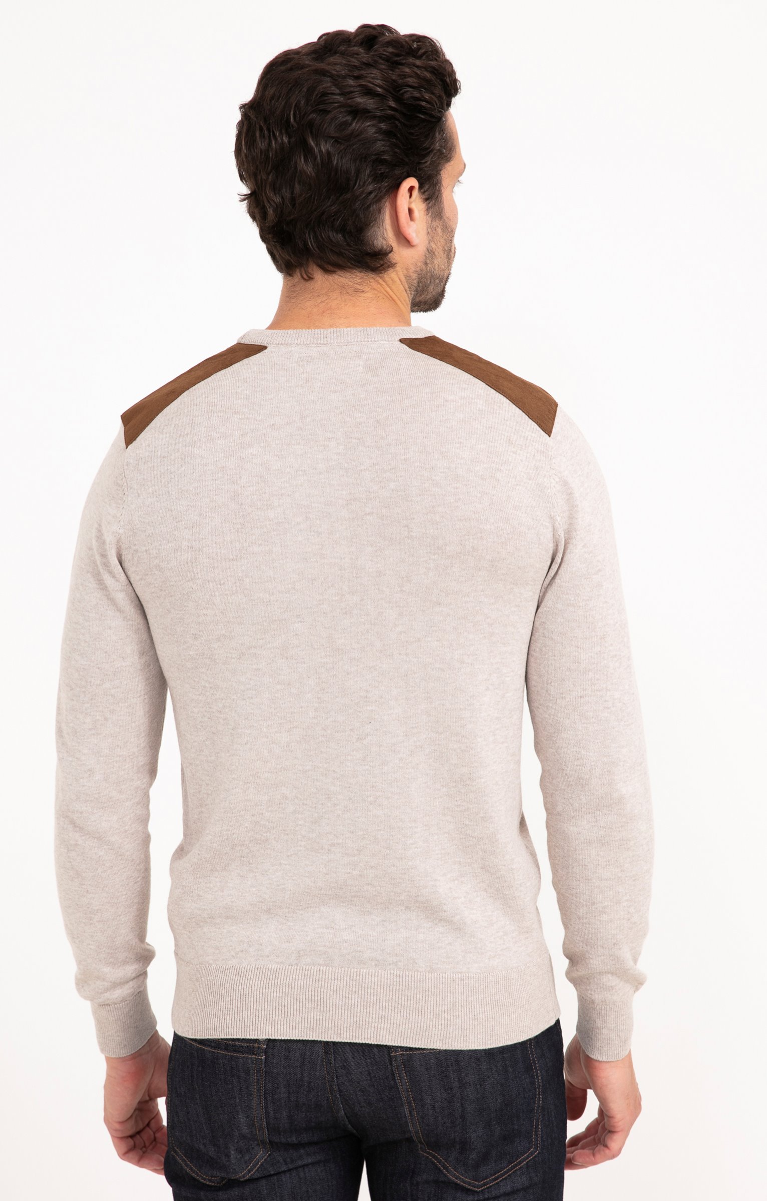 Pull uni empiècement suèdine - BEIGE