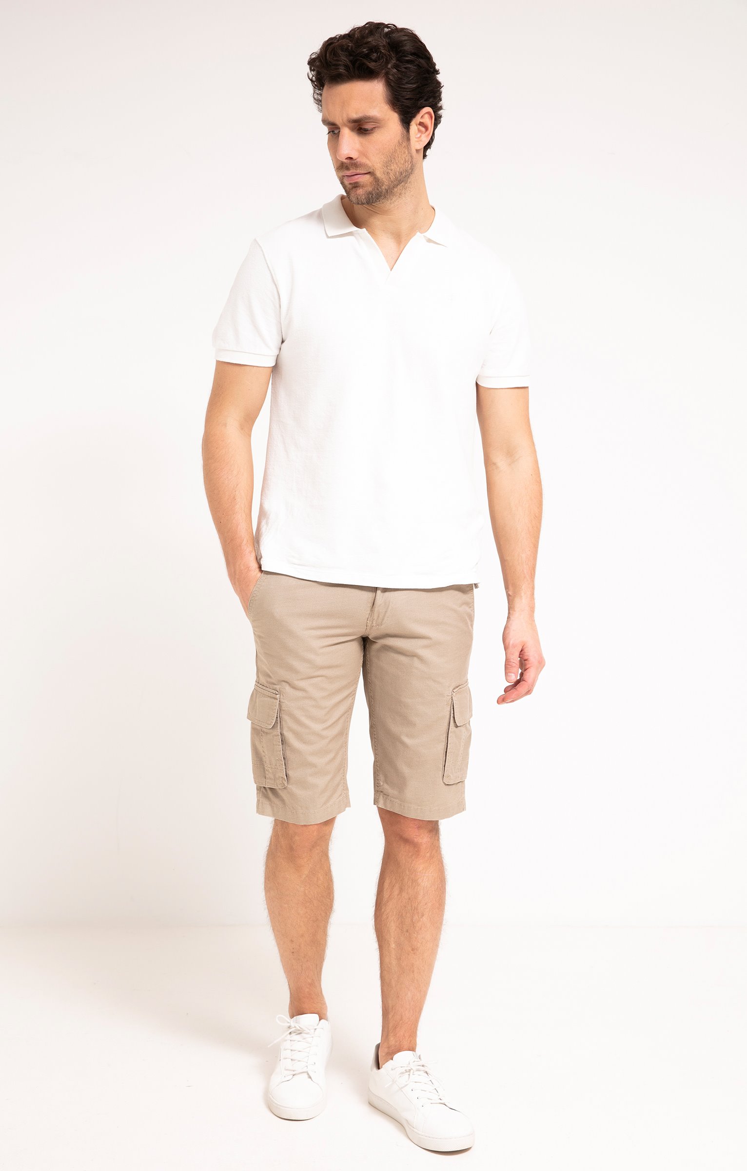 Bermuda Print Cargo avec ceinture - BEIGE