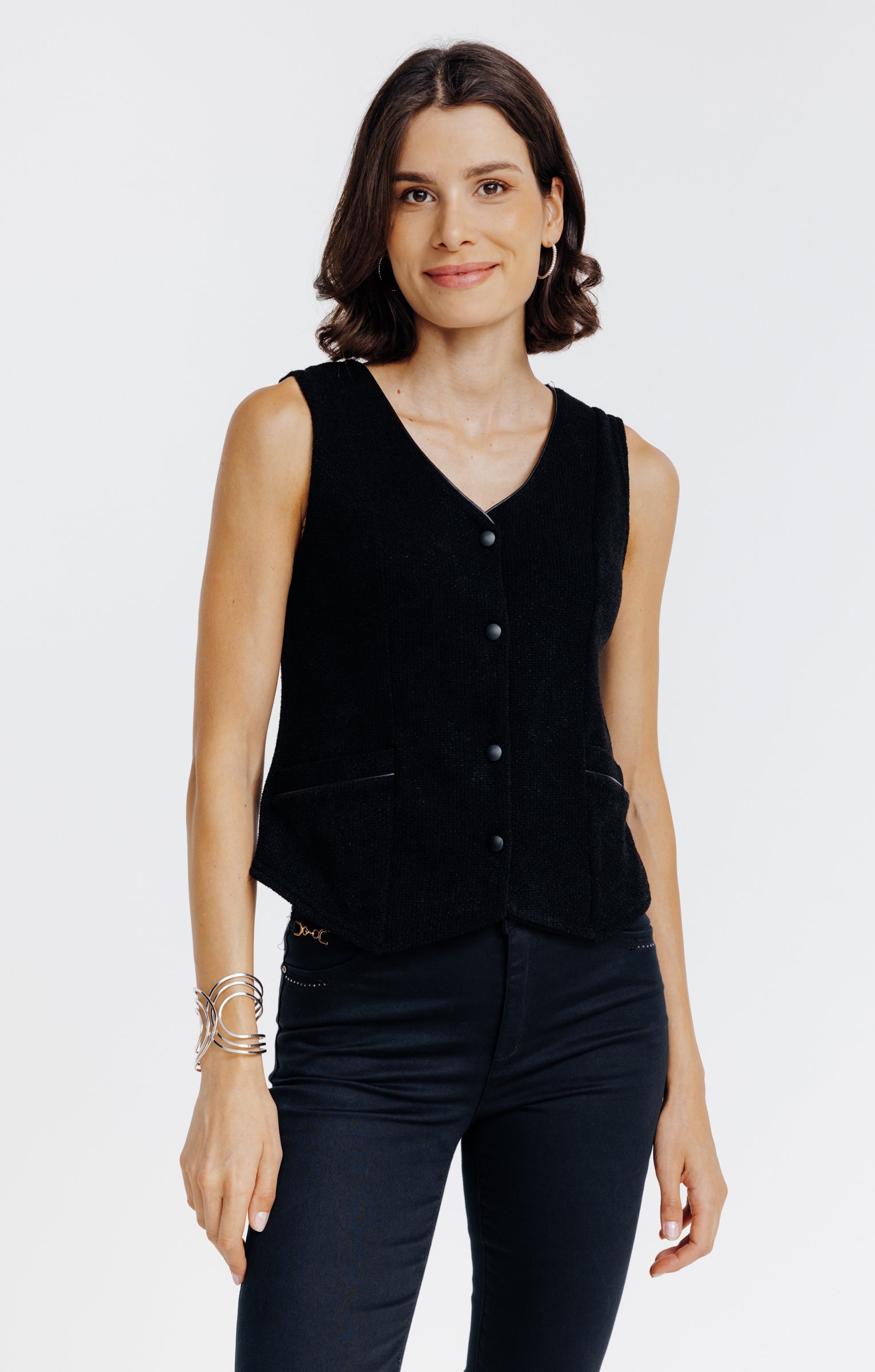 Cardigan boutonné sans manches - NOIR