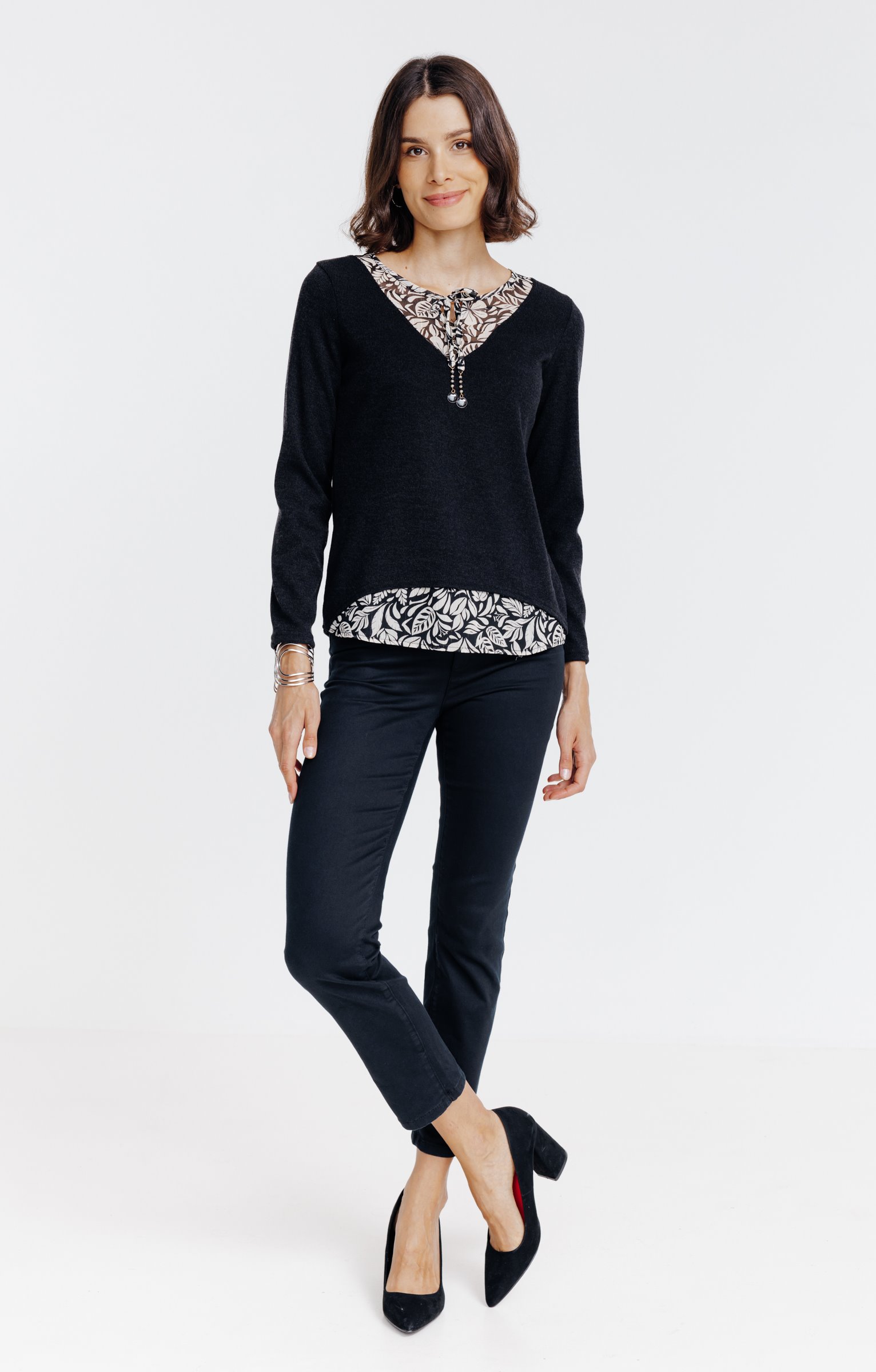 Pull 2-en-1 pampilles et perles - NOIR