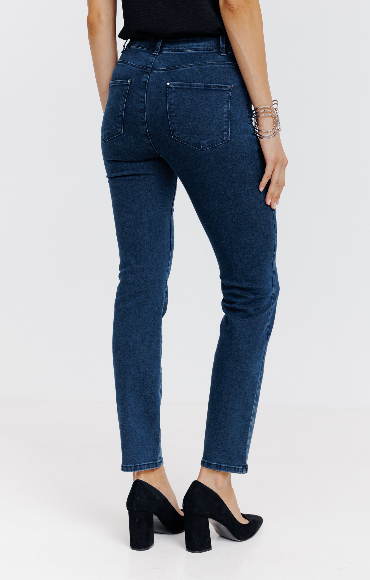 Pantalon 7/8 denim détail strass  - BLEU