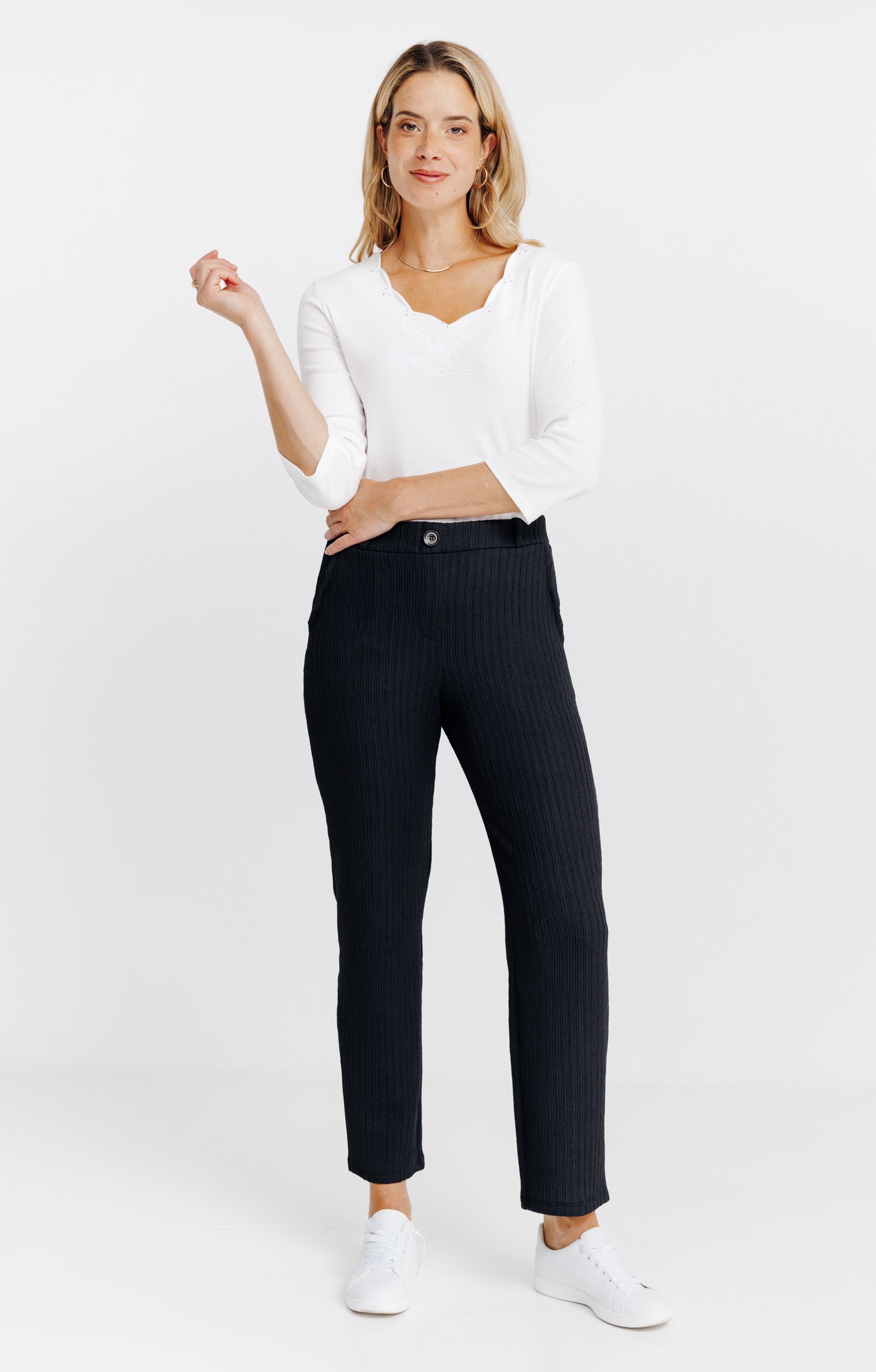 pantalon droit plissé - NOIR