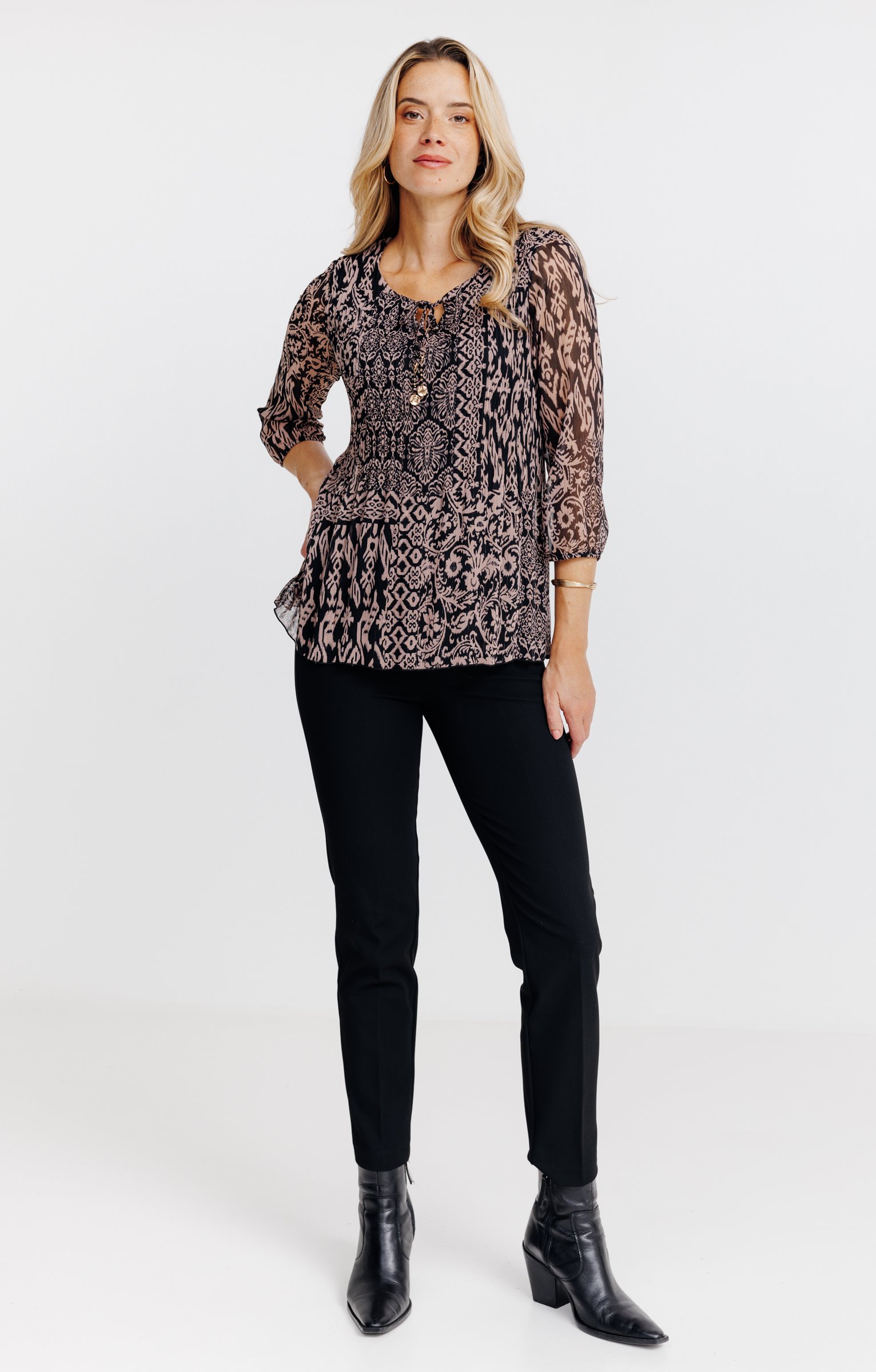 Tunique plissée  imprimée patch  - NOIR