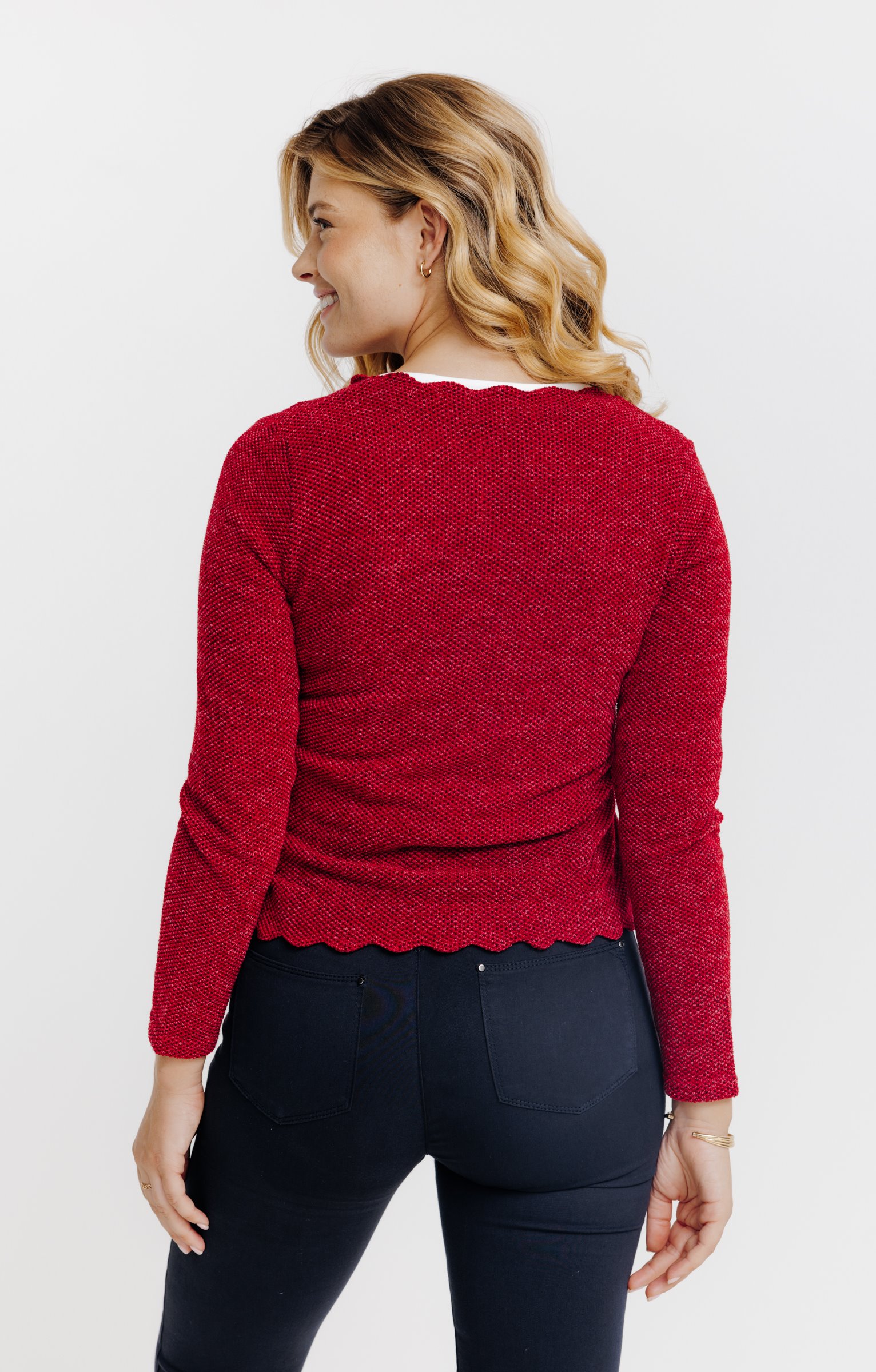 Cardigan festonné - ROUGE
