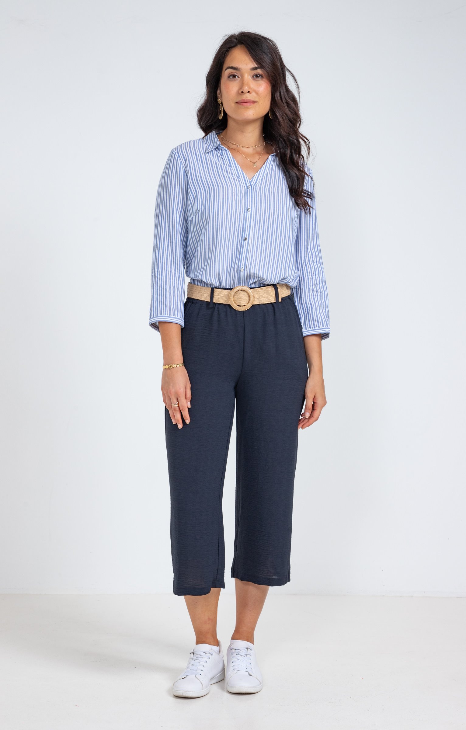 chemise rayée avec details de strass - ÉCRU