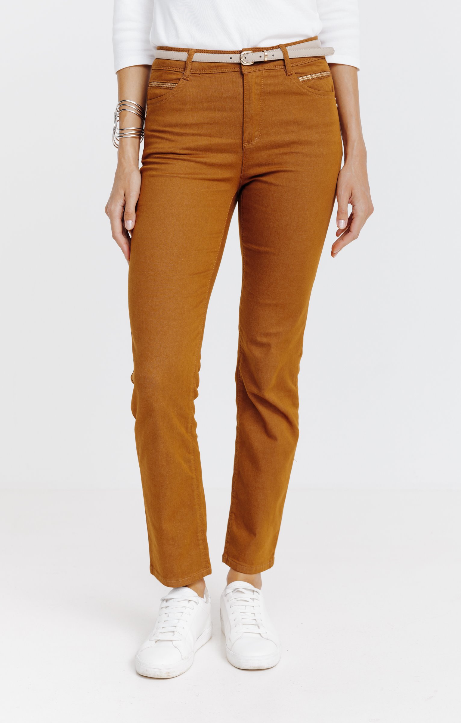 Pantalon 7/8 coton viscose avec ceinture - HAVANE