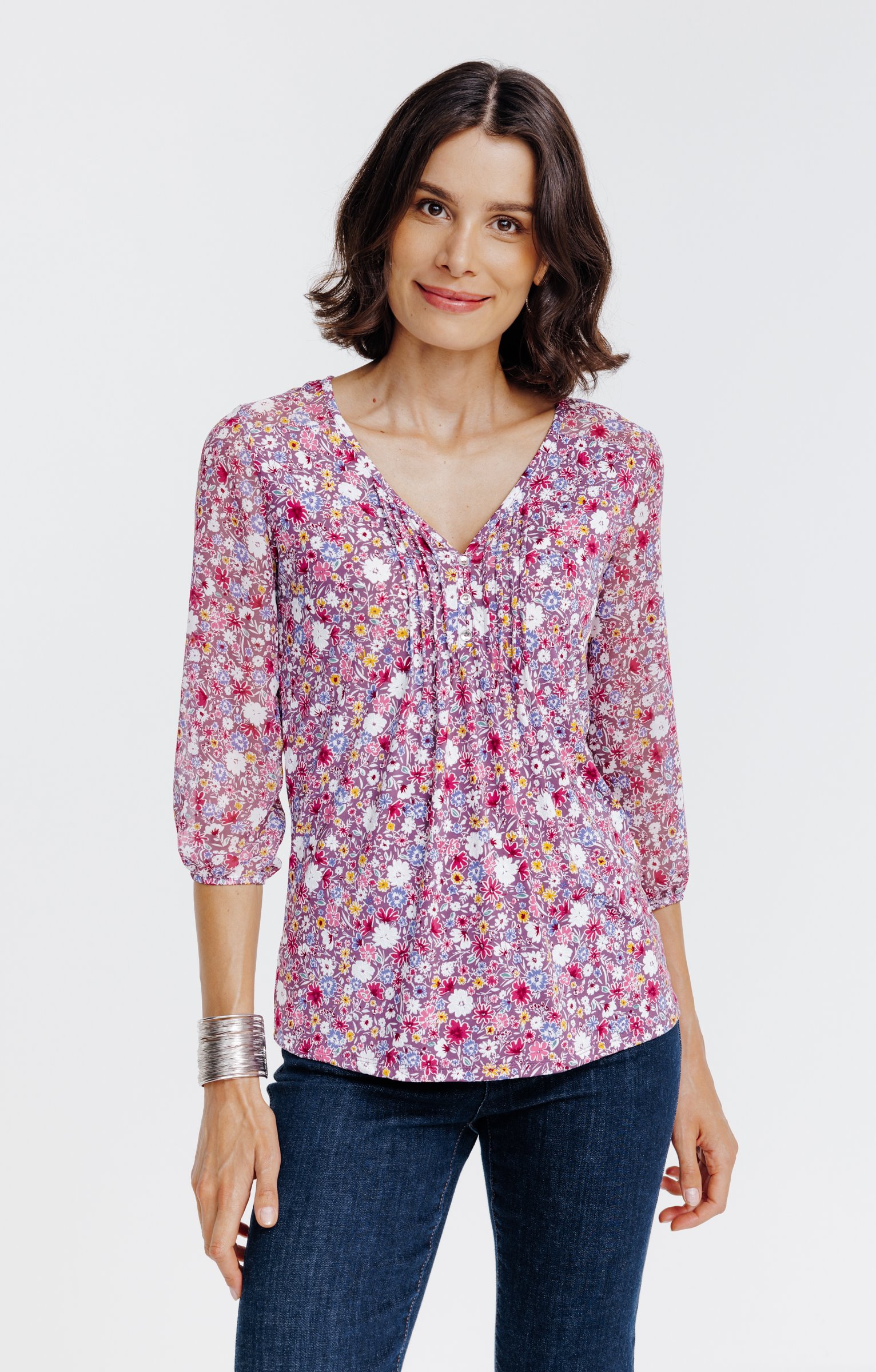 Tee-shirt imprimé floral - AUBERGINE
