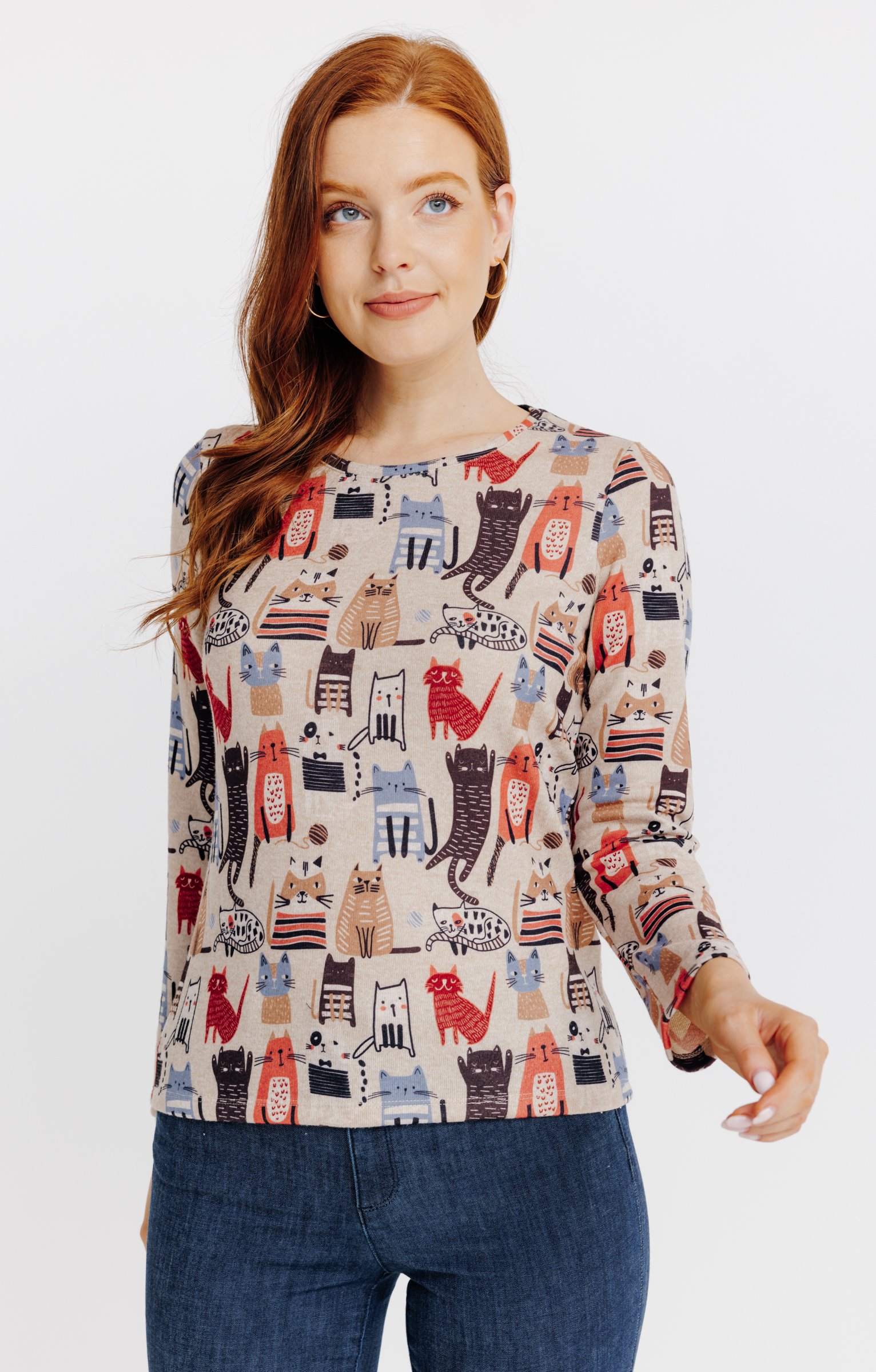 T-SHIRT IMPRIME MANCHES LONGUES - BEIGE