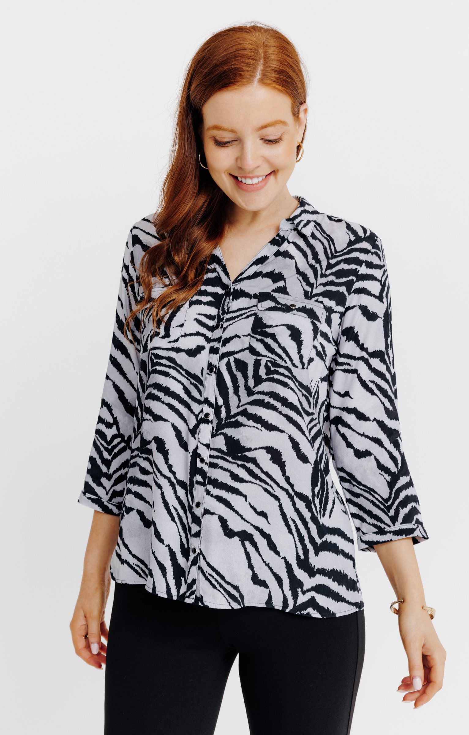 CHEMISE IMPRIME ANIMAL DETAIL SNAPS  - GRIS MOYEN