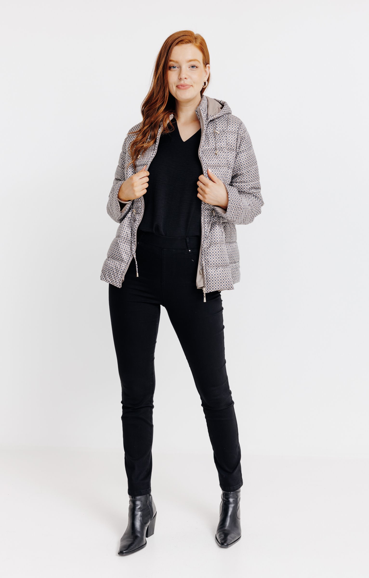 Doudoune courte imprimé fantaisie  - GRÈGE