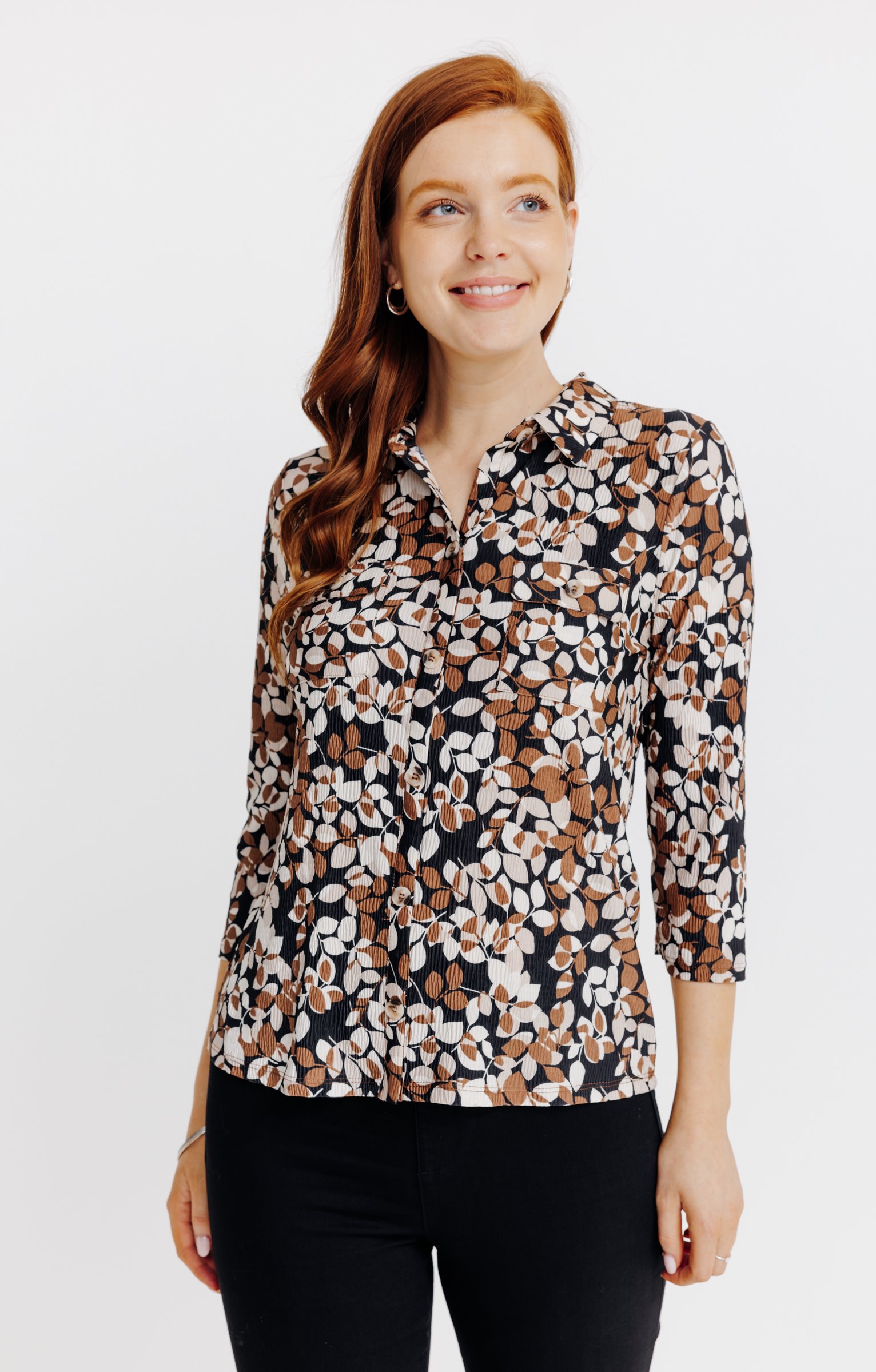 Tee-shirt imprimé esprit chemise - NOIR