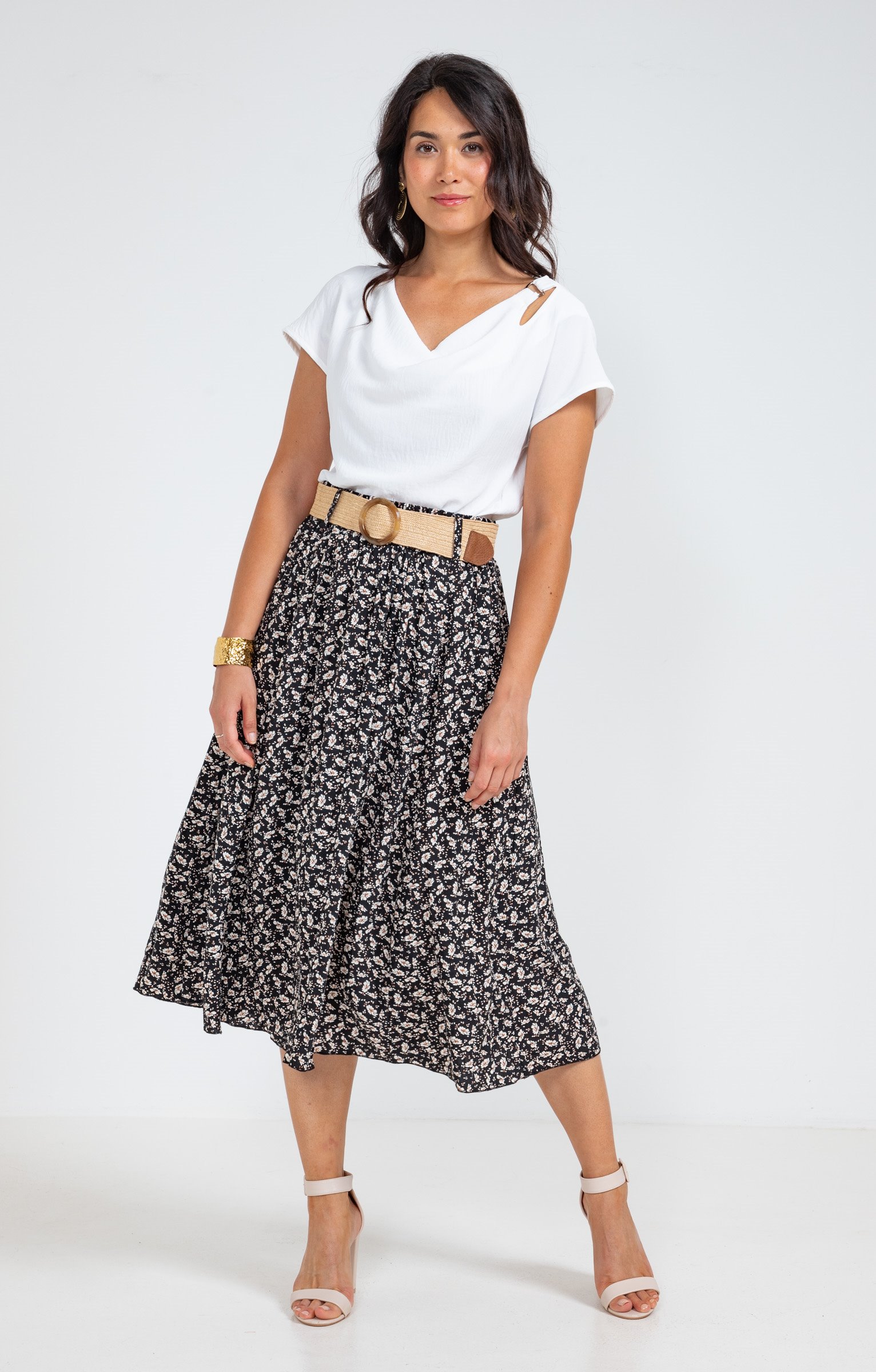 Jupe longue imprimée froissée - NOIR