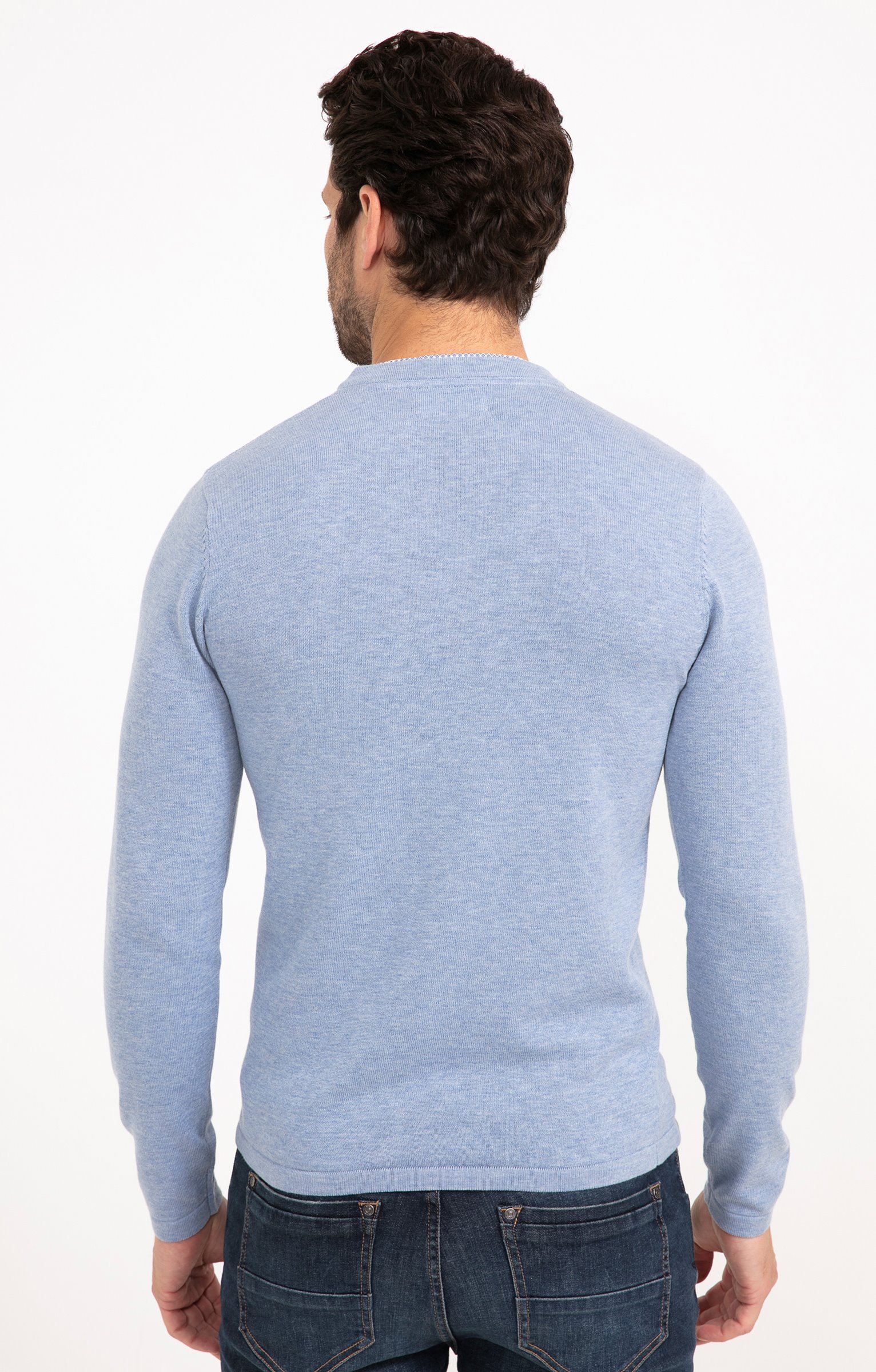 Pull uni col tunisien - BLEU CIEL