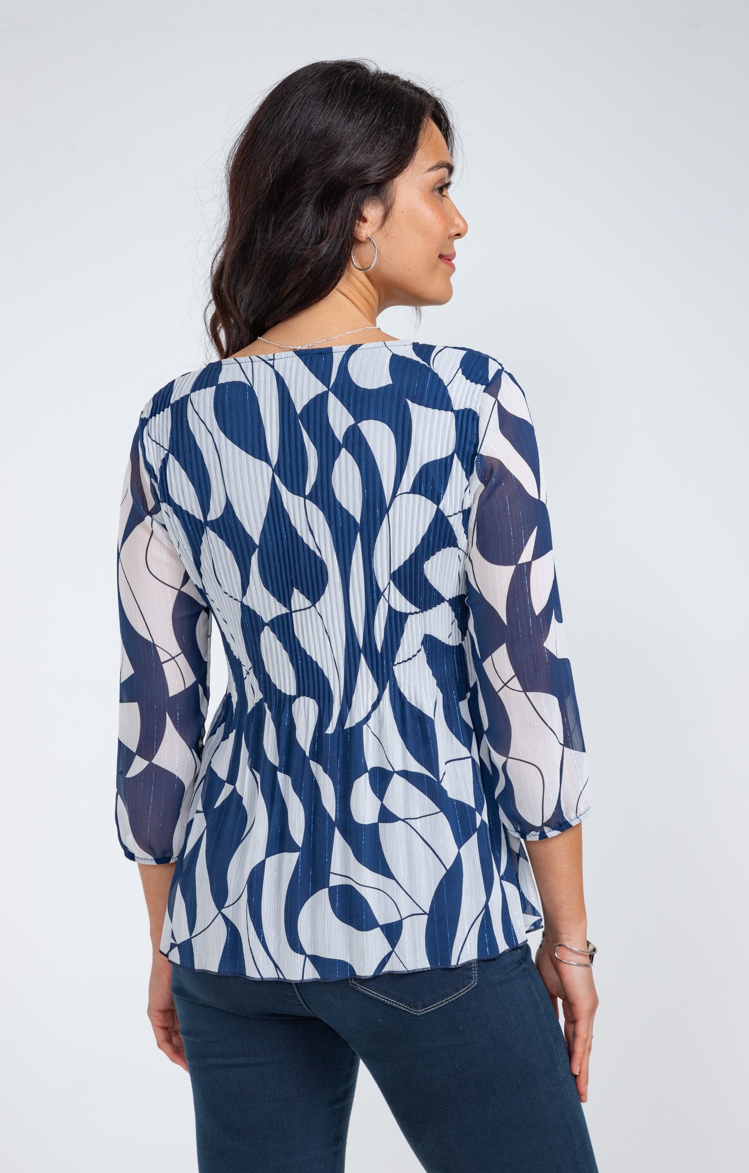 Tunique plissée imprimé graphique  - ÉCRU