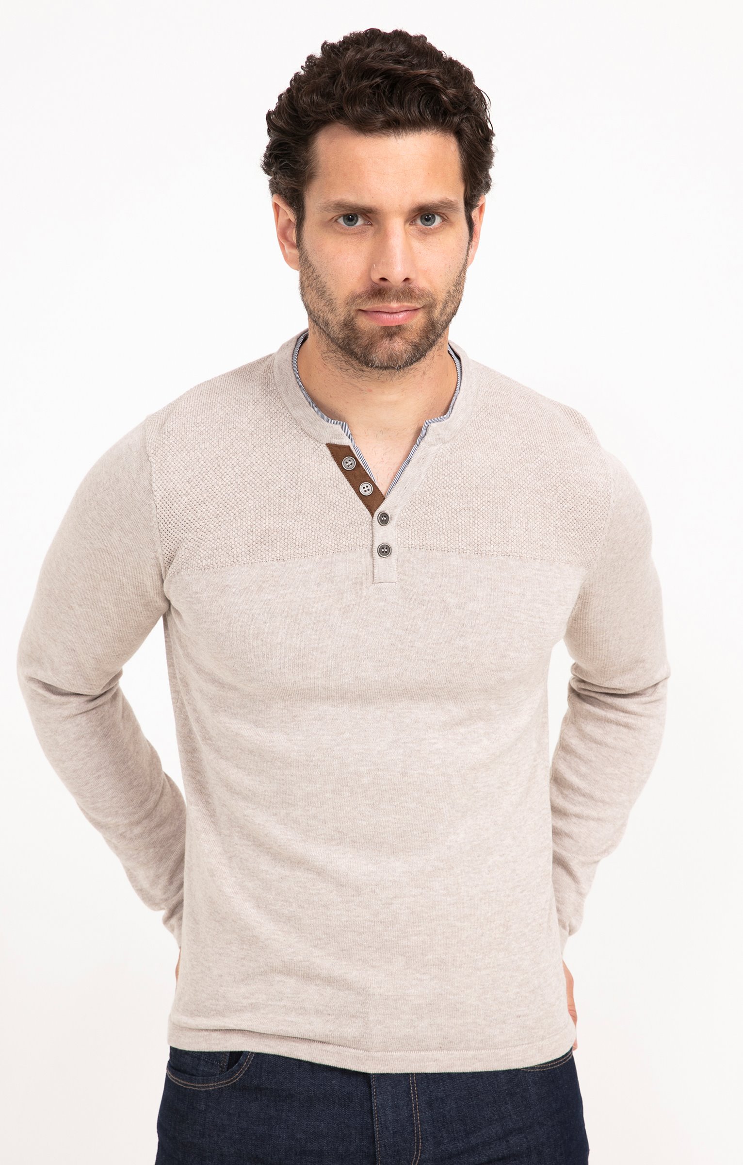 Pull uni col tunisien - BEIGE