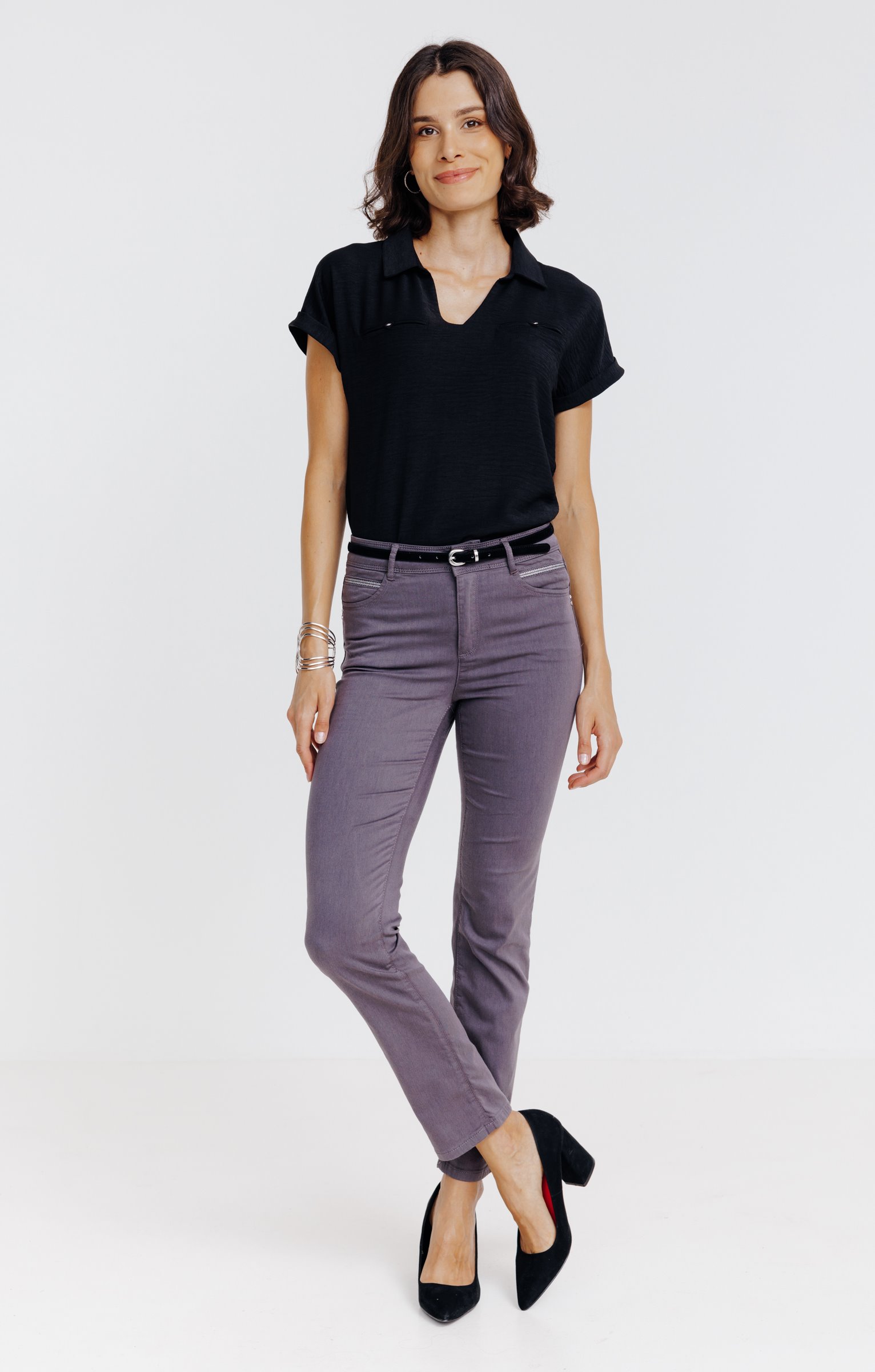 Pantalon 7/8 coton viscose avec ceinture - GRIS MOYEN