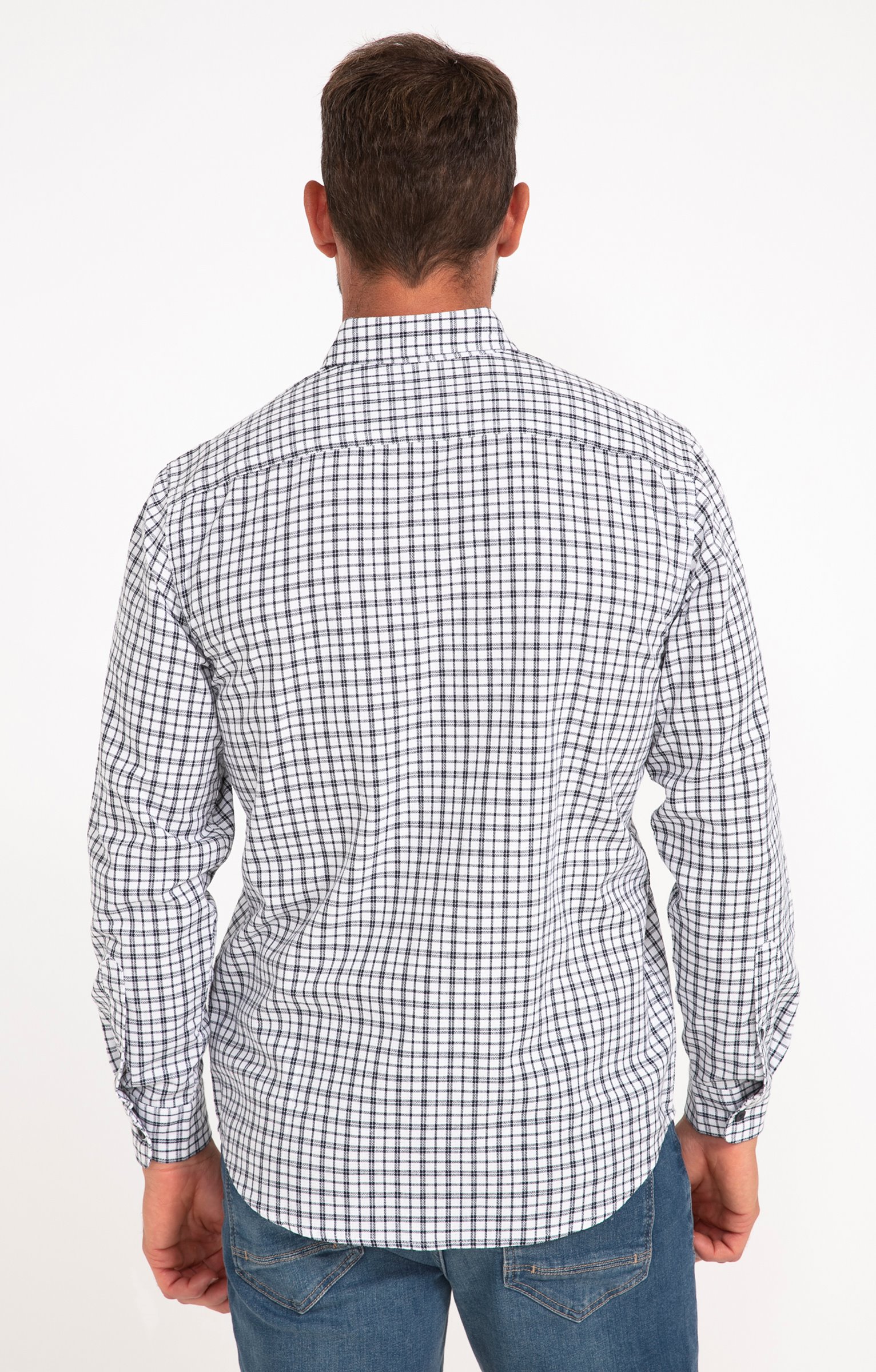 Chemise manches longues à carreaux DOBBY - BLANC