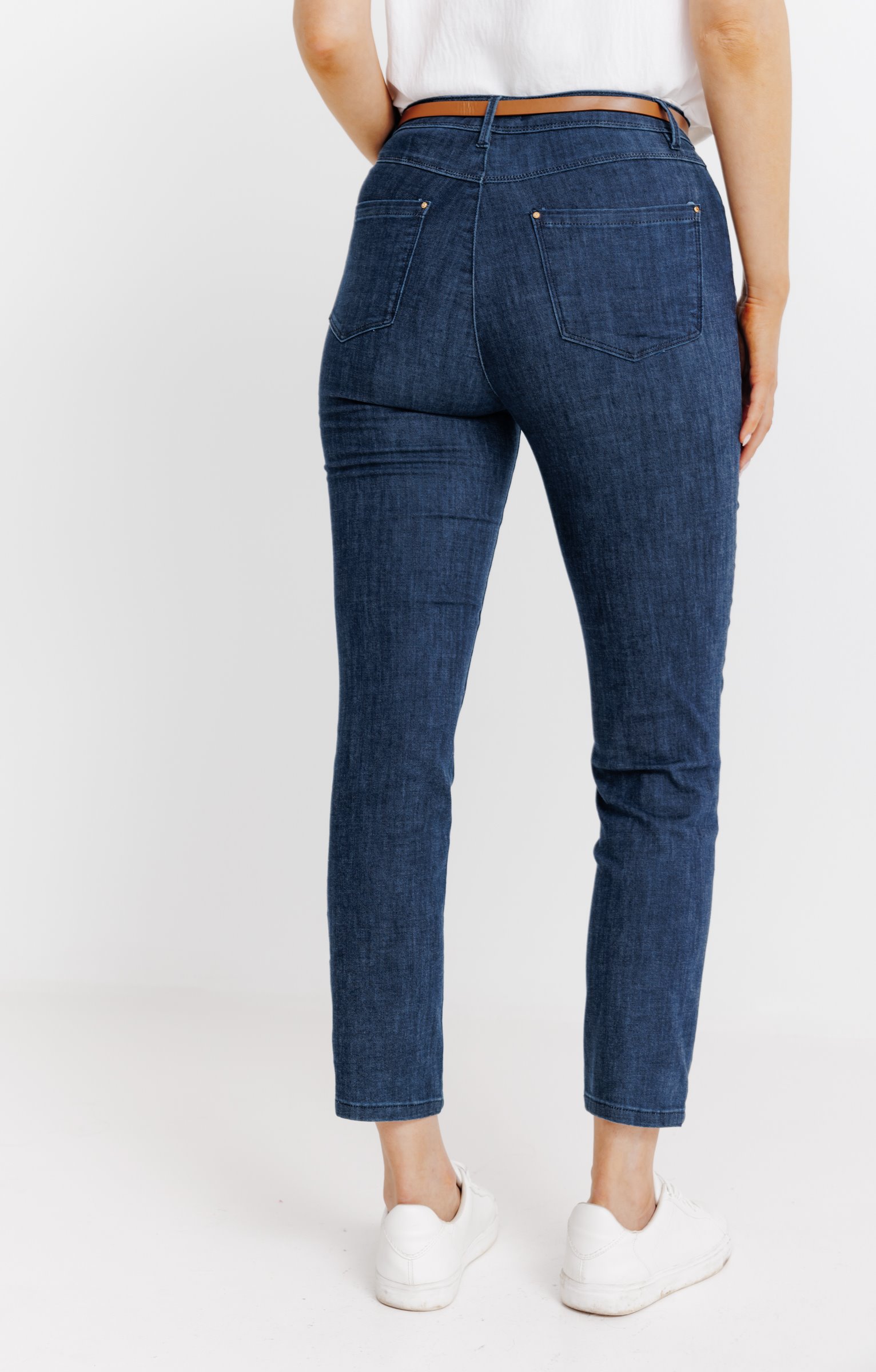 Pantalon 7/8 denim brut détail clou - BLEU