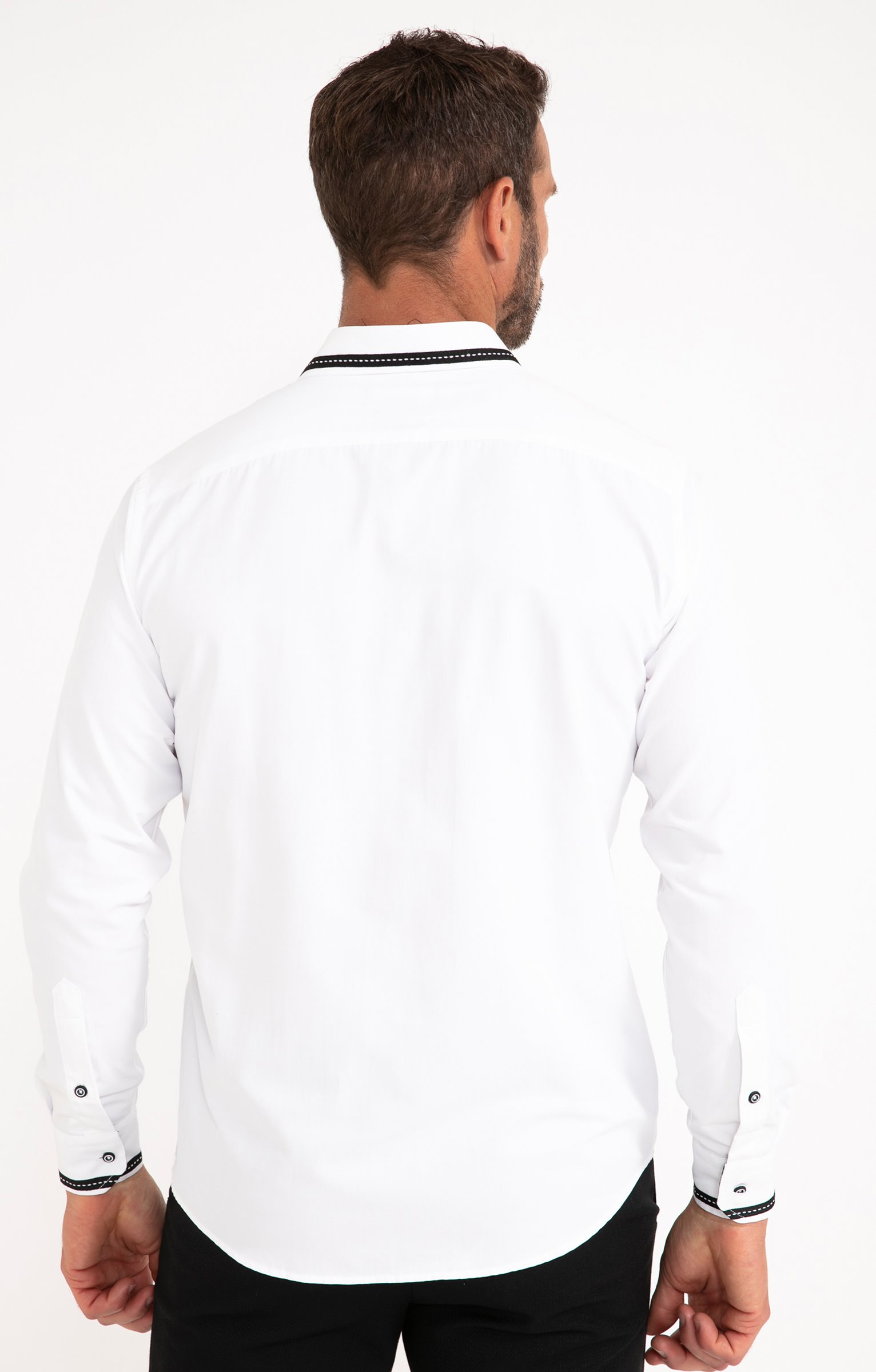 Chemise en satin uni manches longues - BLANC