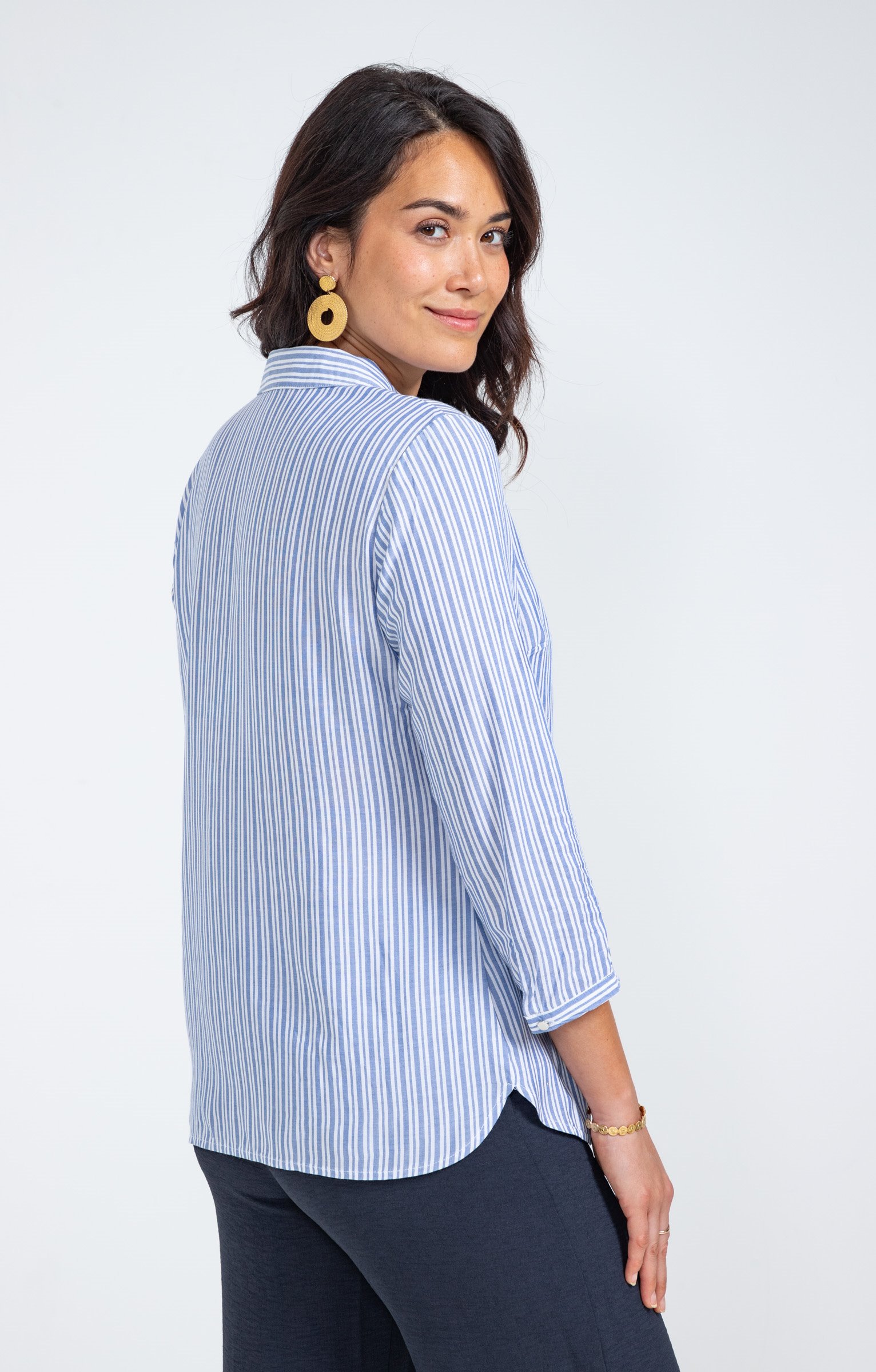 chemise rayée avec details de strass - ÉCRU