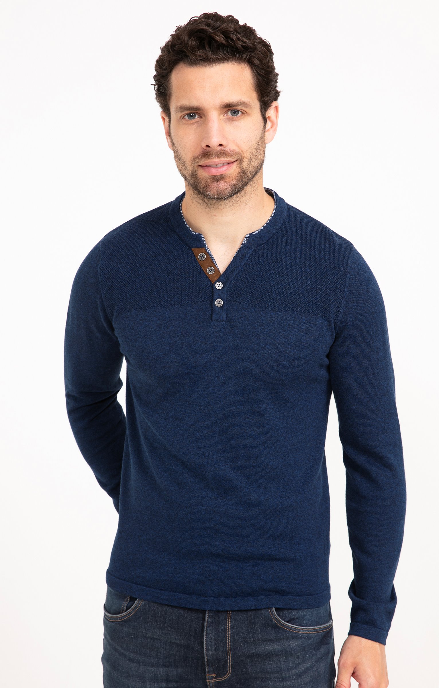 Pull uni col tunisien - BLEU DUR