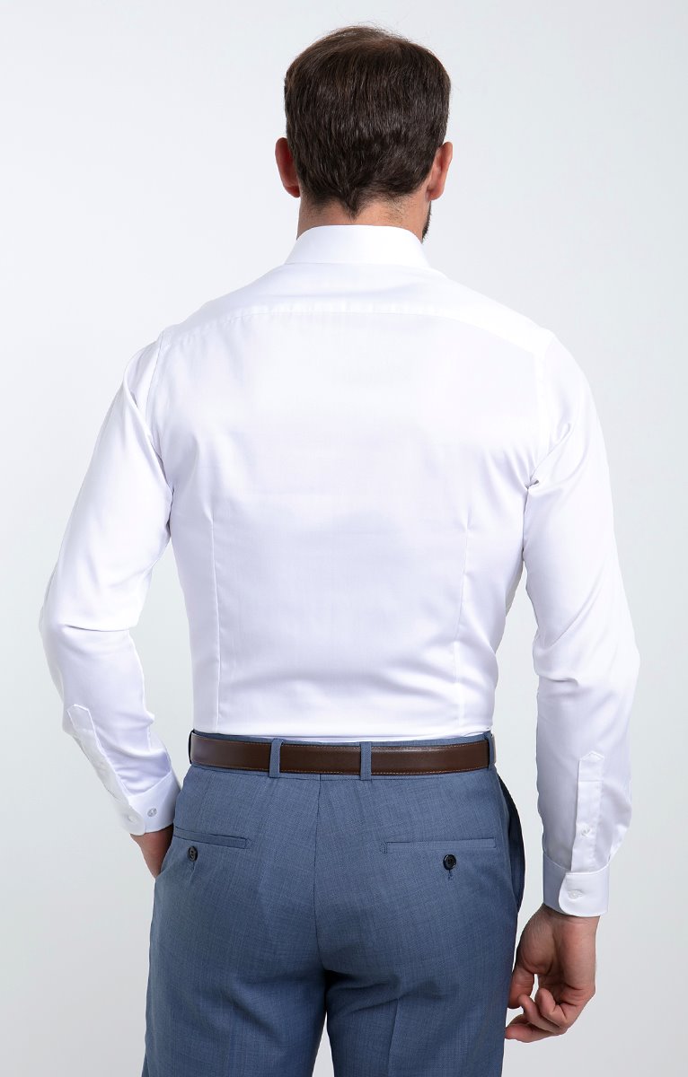 Chemise ville satin ajustée - BLANC