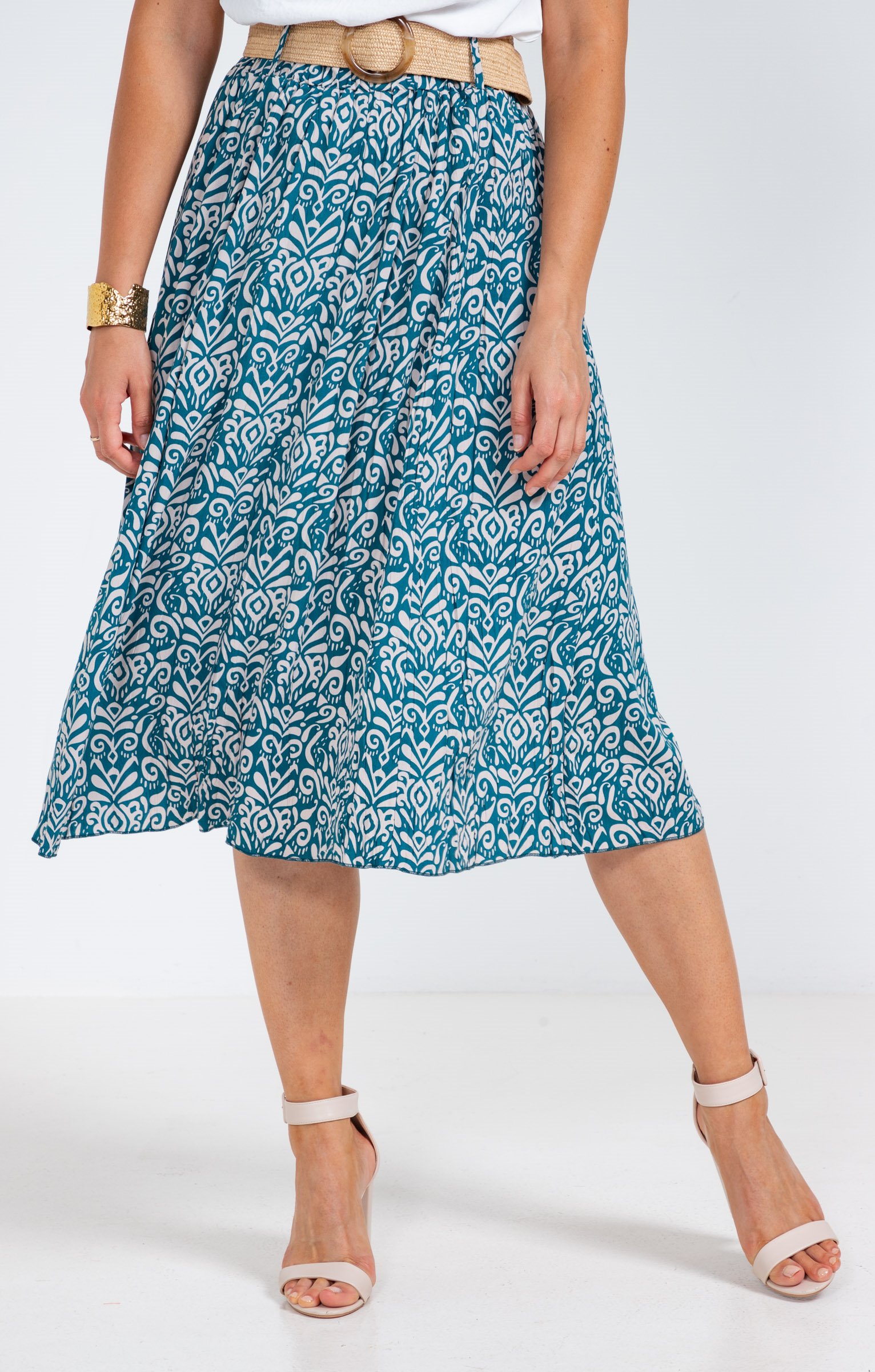 Jupe longue imprimée avec ceinture - VERT LAGON