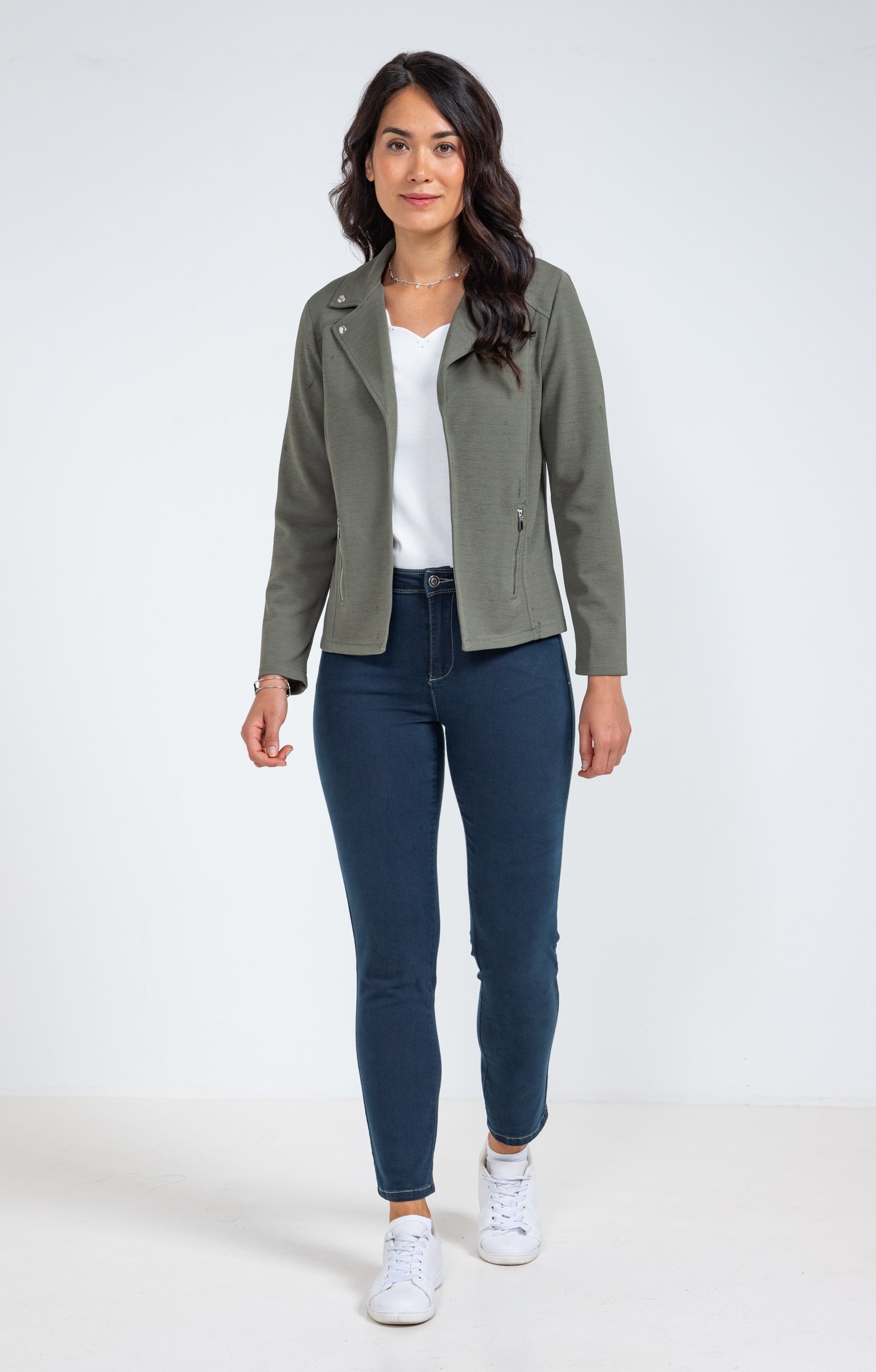 Veste col tailleur avec zips poches - KAKI
