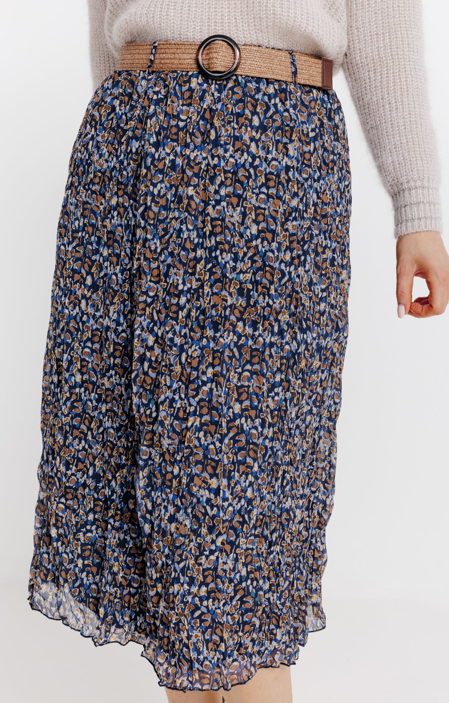 JUPE LONGUE DOUBLEE AVEC CEINTURE - BLEU