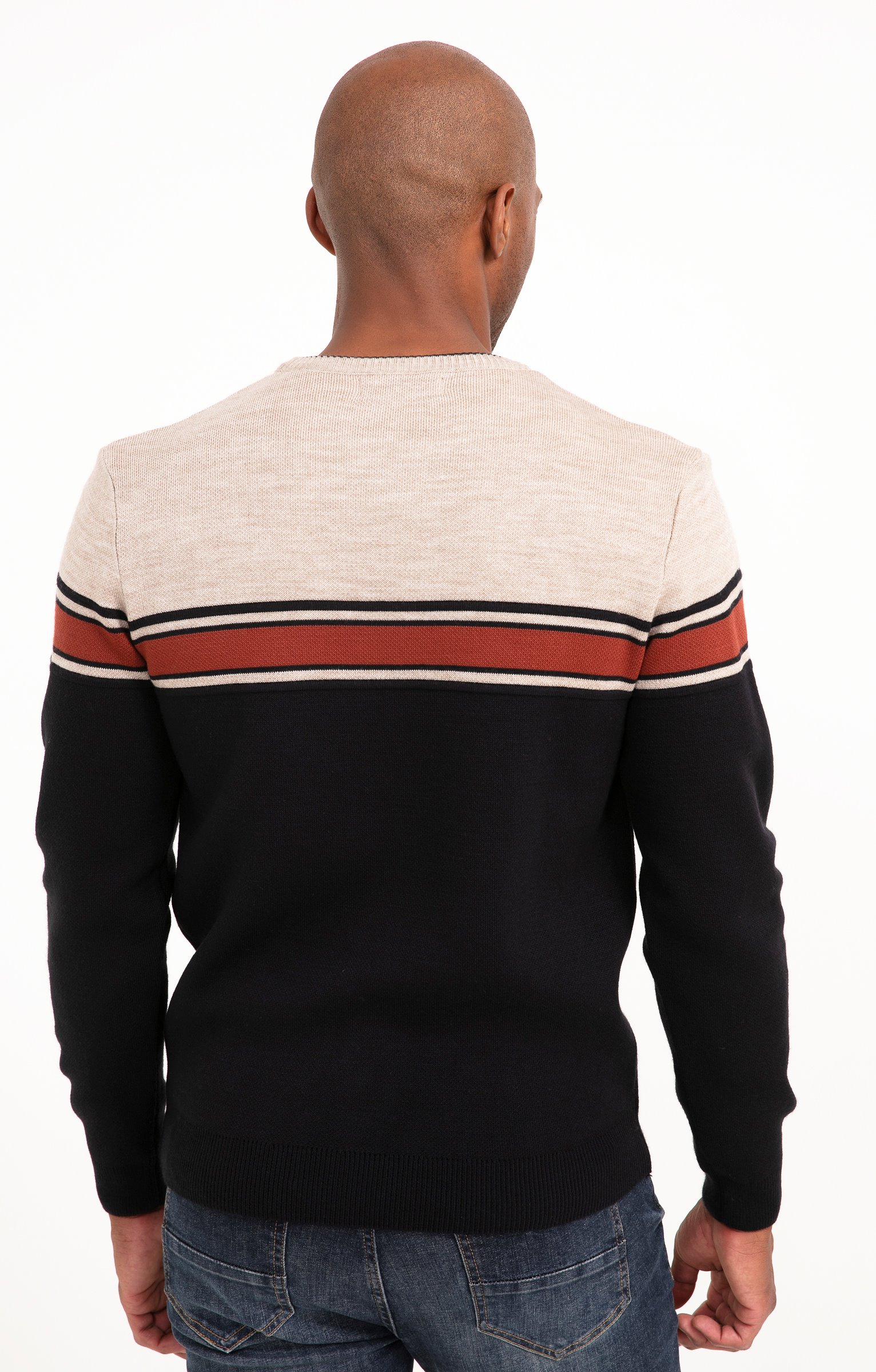 Pull col rond rayé - BRIQUE