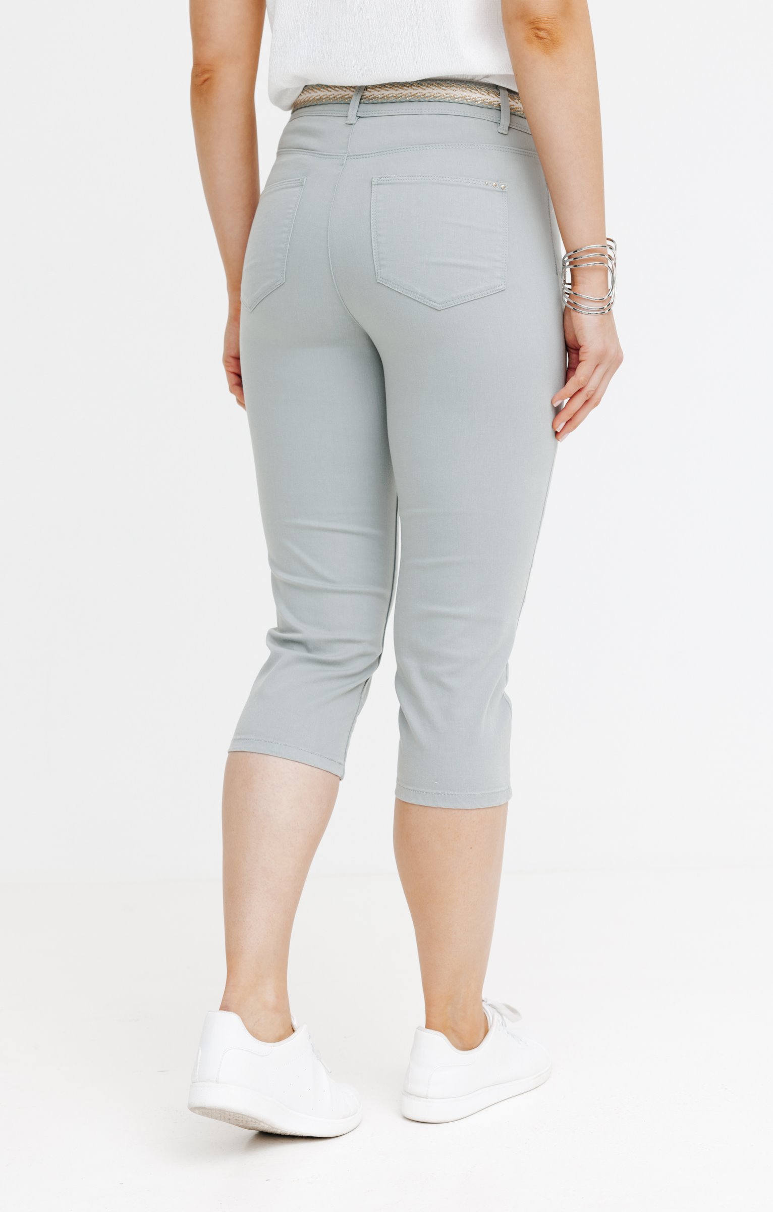 Pantacourt coton et viscose ceinture - VERT NIL