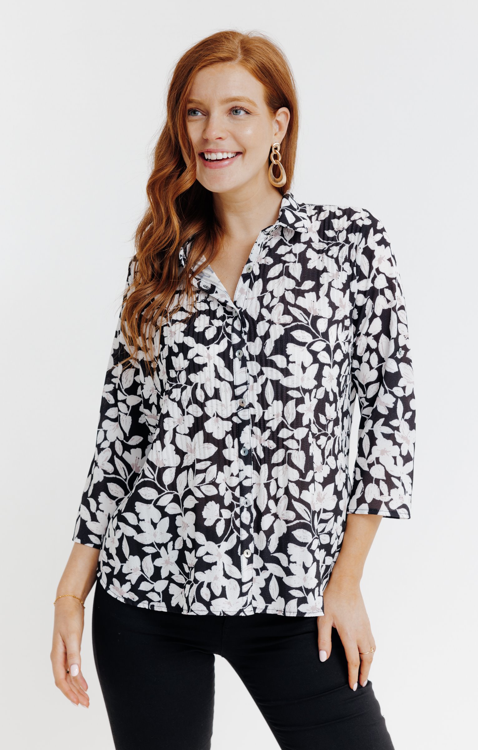 Chemise plissée imprimée - NOIR